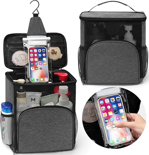 Miniatura 7 de EIMMBD Bolsa de ducha colgante, organizador de ducha portátil de mayor capacidad con almacenamiento de teléfono, organizador de ducha mejorado para