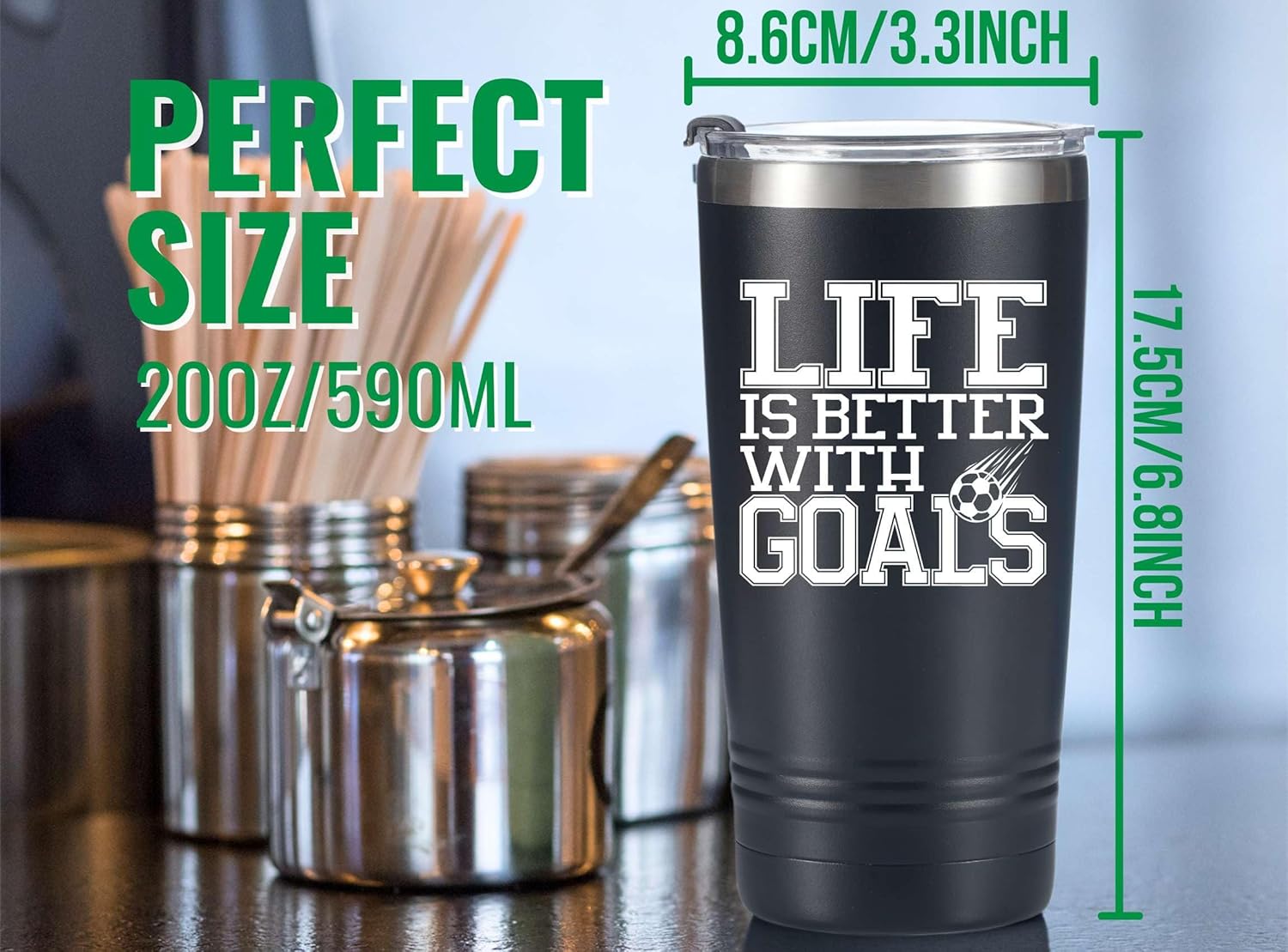 Onebttl Soccer Gifts for Boys, Men, Coach on Birthday Christmas, 20oz Stainless Steel Tumbler - Life Is Better with Goals - Image 4