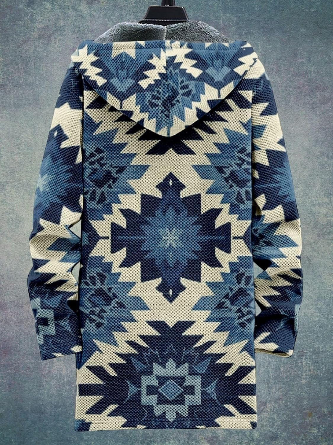 2025 Men's Ethnic Pattern Hooded Jacket Long Cardigan Hoodies Full Zip Vintage Knitted Zipper Coat with Pocket - Image 6