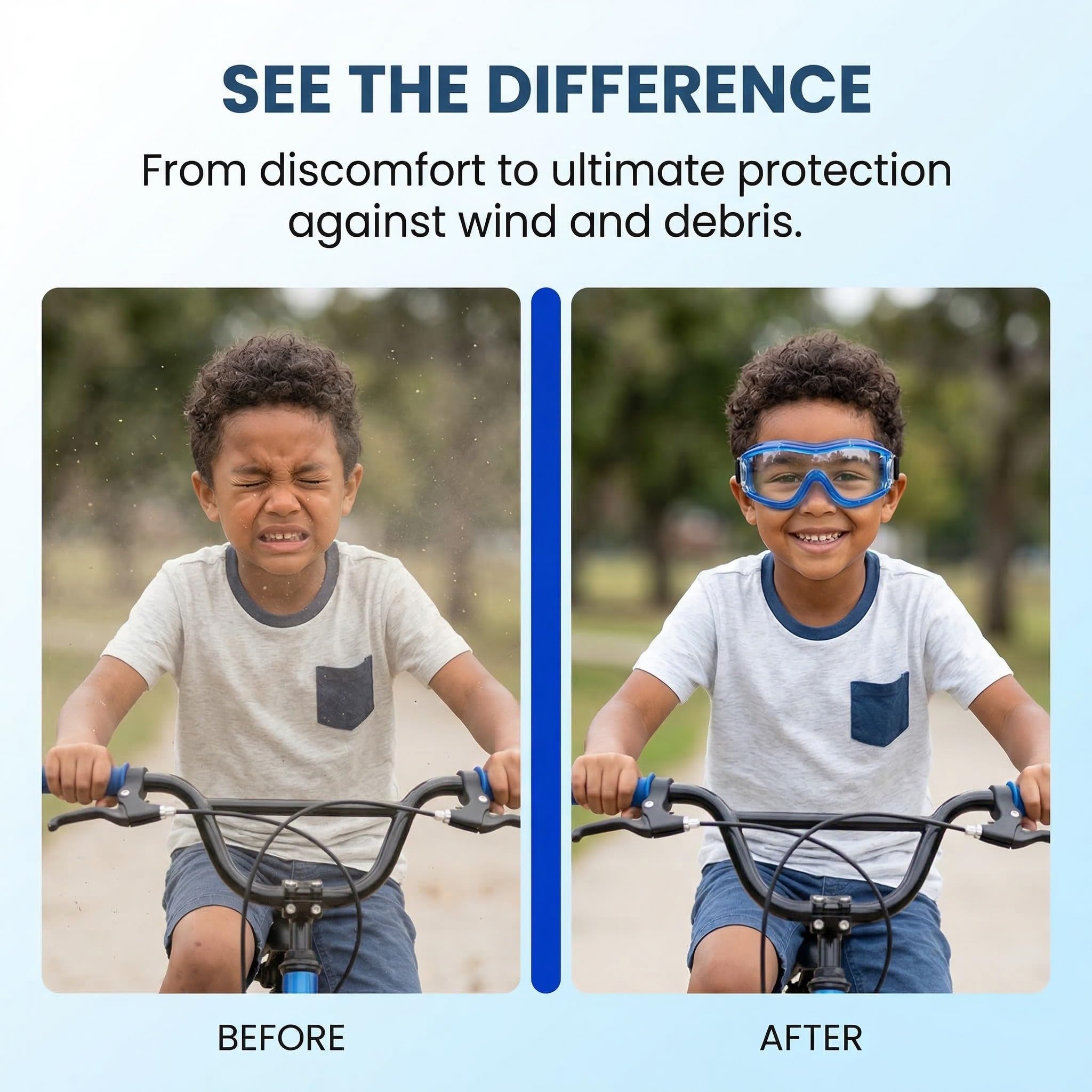 Occhiali di Sicurezza per Bambini, Protezione Anti-Polline e Anti-Appannamento, Occhiali Protettivi Antivento e Antipolvere per Softair e Ciclismo, Fascia Regolabile, Blu (1 Pezzo)