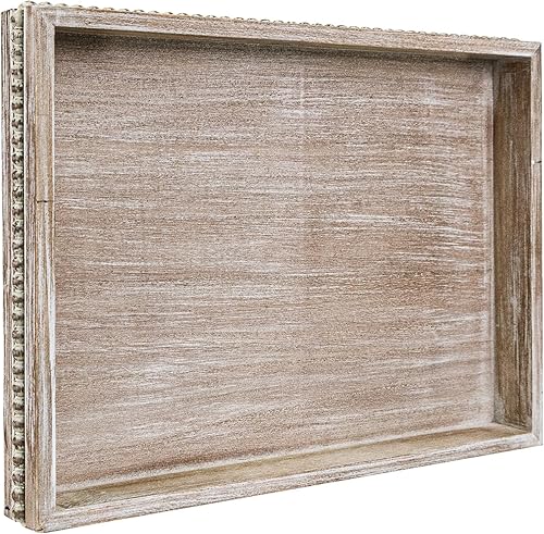 Miniatura 25 de MAONAME Bandeja de madera para servir, bandeja de madera de granja para mesa de café, bandejas ovaladas con cuentas, bandejas decorativas marrón