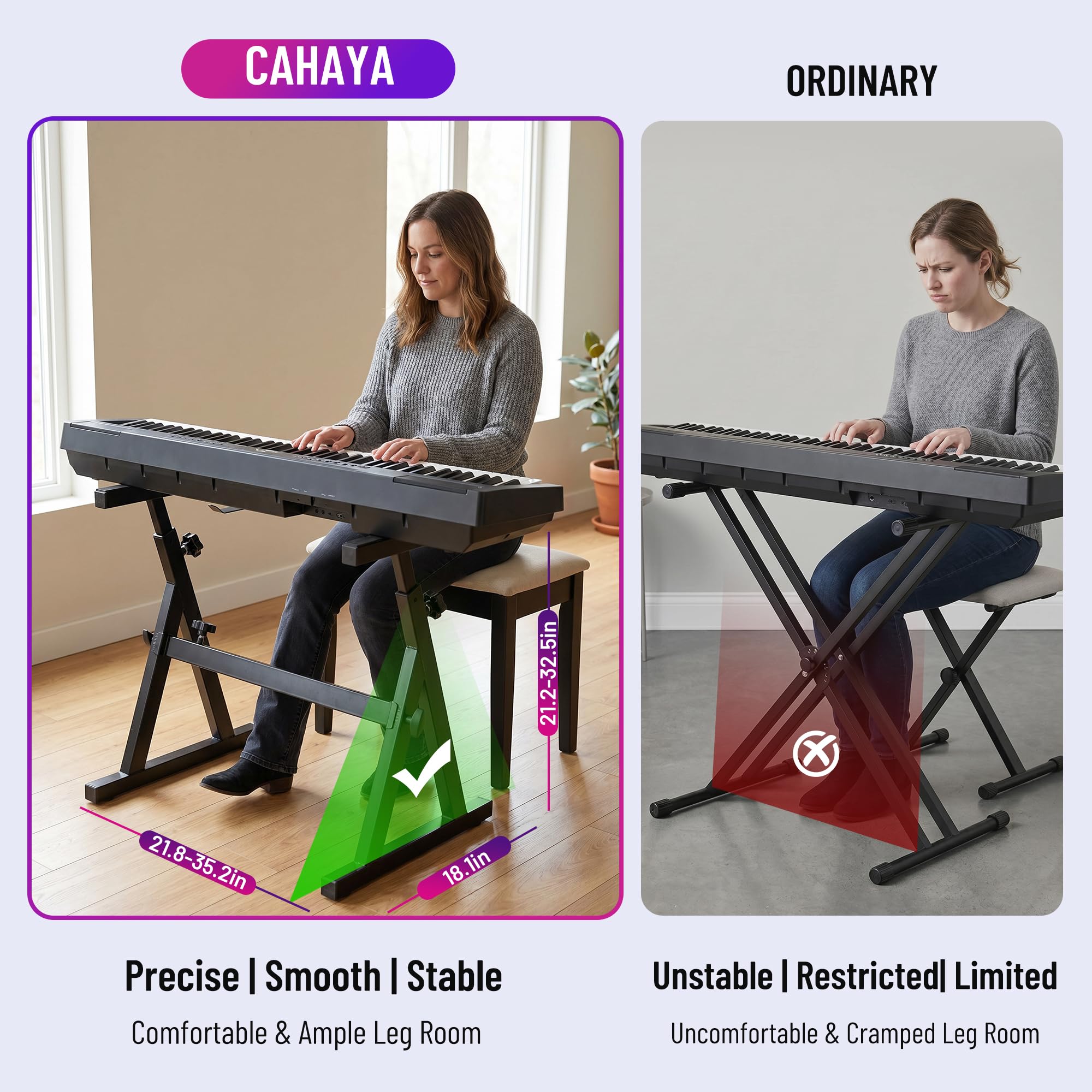 CAHAYA Verbesserte Verstellbar Keyboardständer Tragfähigkeit 113kg: Keyboard Ständer 4cm Dicker Z-Doppelstrebig, Höhenverstellbar Einstellbare Länge für 61 76 88 key Digitalpiano CY00366-1