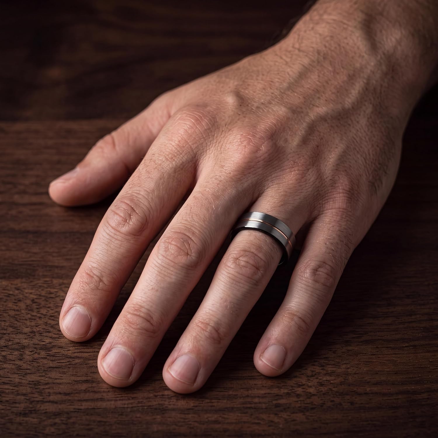 Tungsten Wedding Band Ring 8mm 6mm 4mm for Men Women 18k Rose Gold Plated Flat Cut Black Grey Brushed Polished