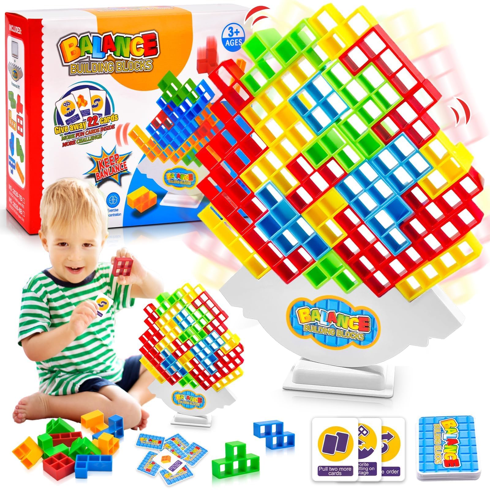 48PCS Tetra Tower Balance Game, Tetra Tower, Tower Stack Game, Balance and Play, Tetra Tower Stacking Blocks Game, Team Building Blocks Toy, Board Games for Family, Parties, Travel Building Blocks