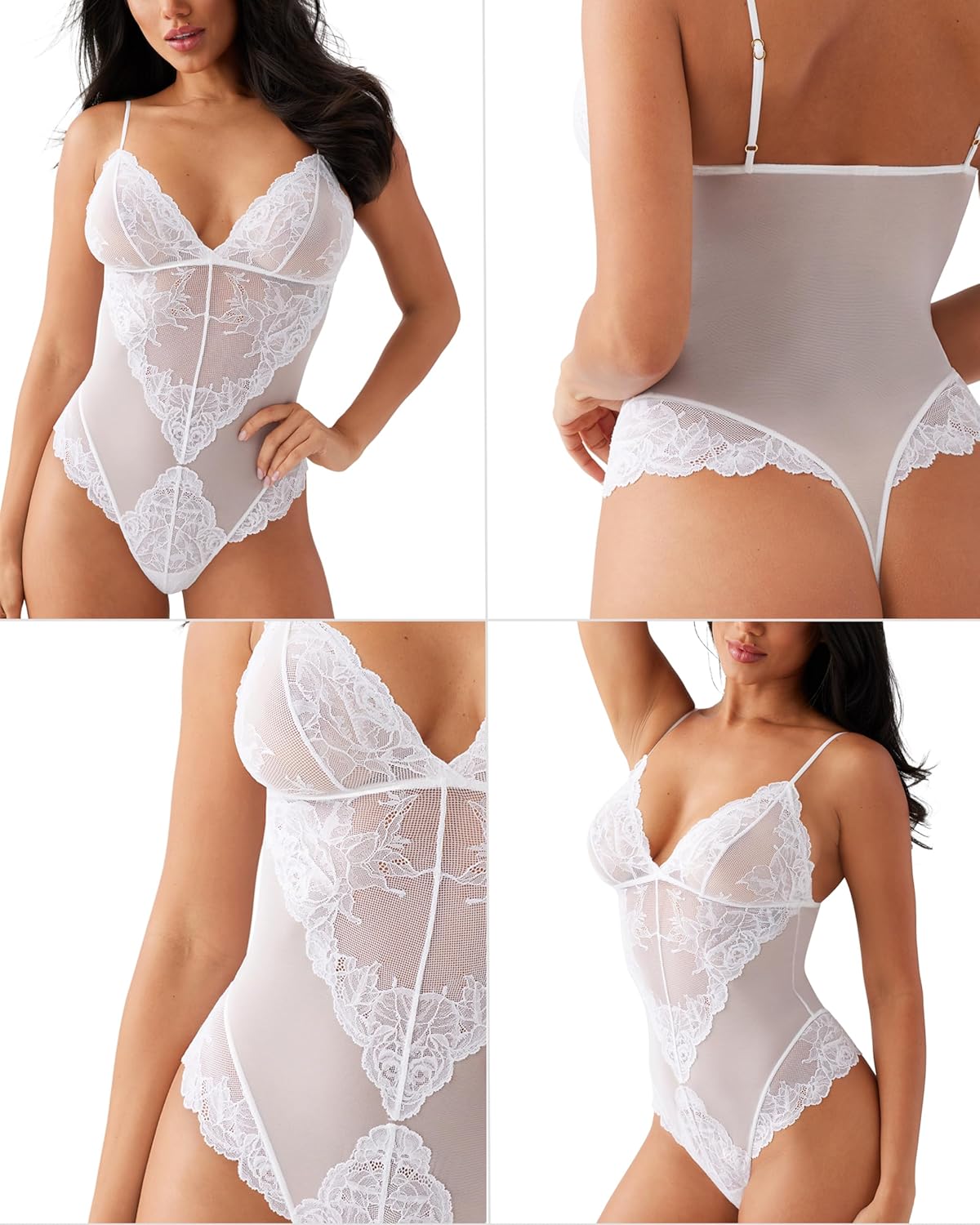 Wacoal Women's Vivid Attraction Pull on Mesh Lace Thong Bodysuit, 836384