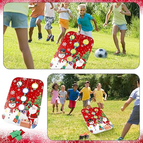 Miniatura 6 de Juego grande de lanzamiento de bolsas de frijoles de Navidad (incluye 6 bolsas, rojo verde) recuerdo de fiesta de Navidad para niños y adultos,