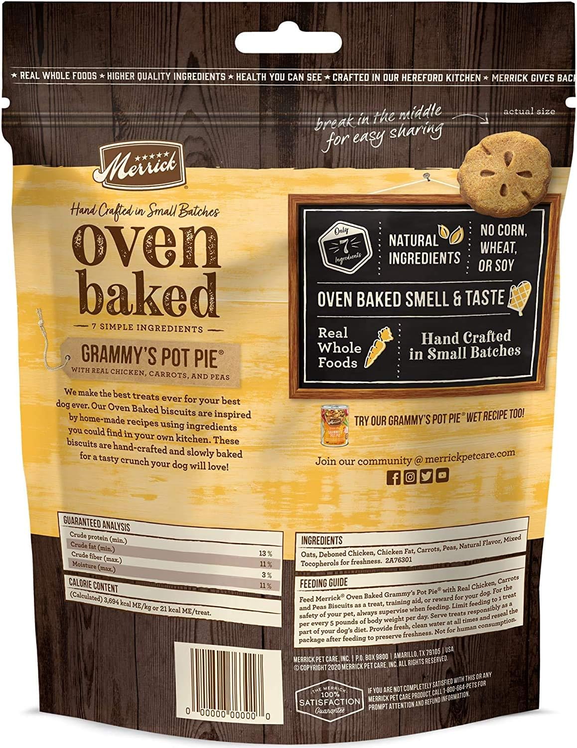 Merrick Oven Baked Biscuits Variety Pack - Four Total Flavors: Peanut Butter, Cowboy Cookout, Grammy's Pot Pie, & Turducken + Notepad (11oz Each, 44oz Total)
