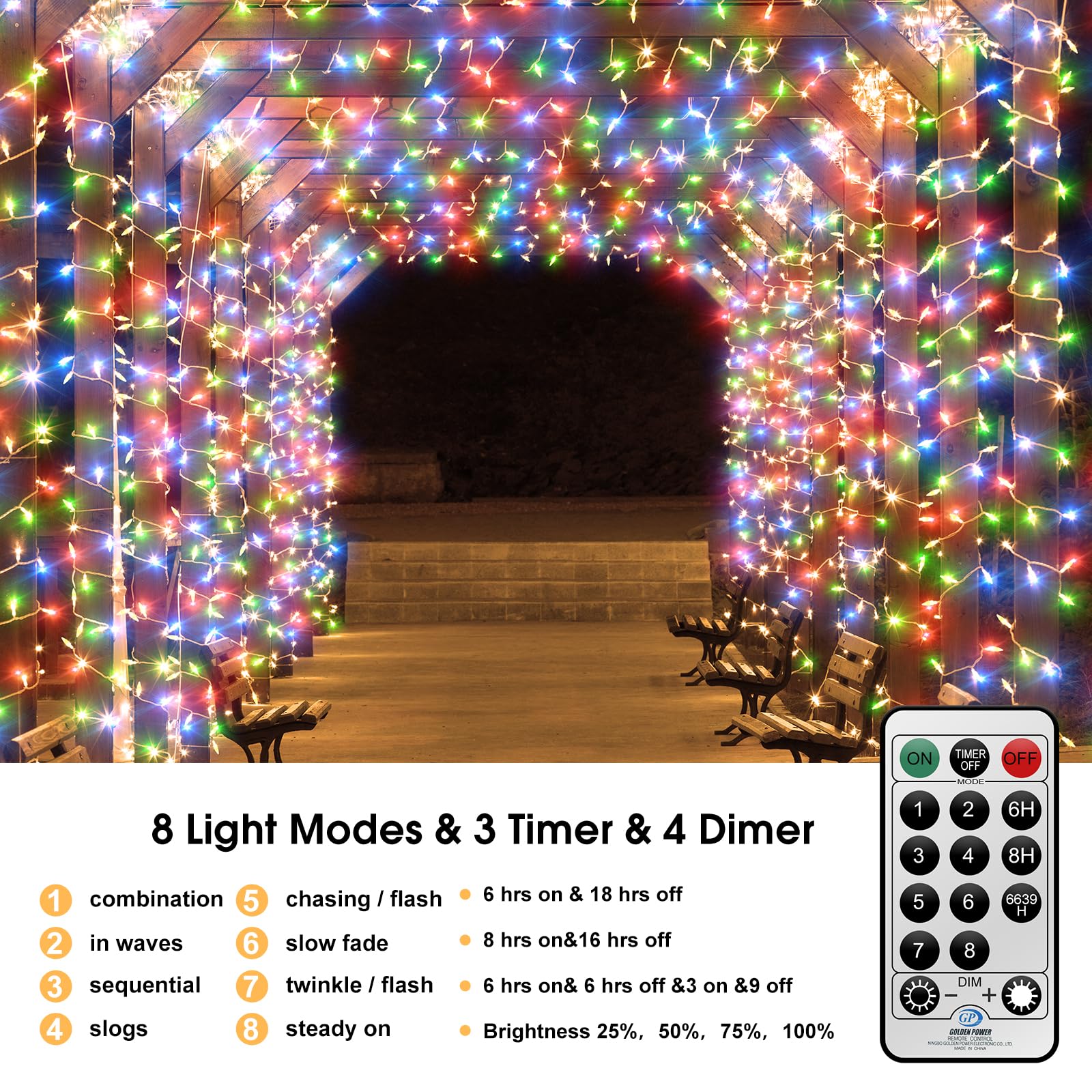 Catena luminosa Luci LED, 100 m, 800 LED Luci Natale Impermeabili con Telecomando, per esterni con spina, Lampada a Fili di Rame, Luci Decorative per Halloween, Compleanno, Matrimonio, Partito