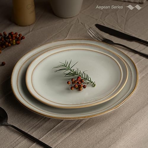 Miniatura 2 de Famiware Aegean - Juego de platos y cuencos para 4 (12 unidades), juego de vajilla de cerámica, hecho a mano, irregular, apto para microondas y