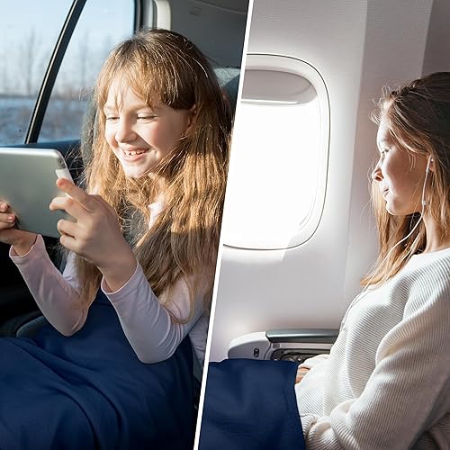 Miniatura 2 de urnexttour Manta de viaje para avión, manta ligera y compacta de vellón para otoño, para sofá, viaje, avión, automóvil, 50 x 60 pulgadas, color azul