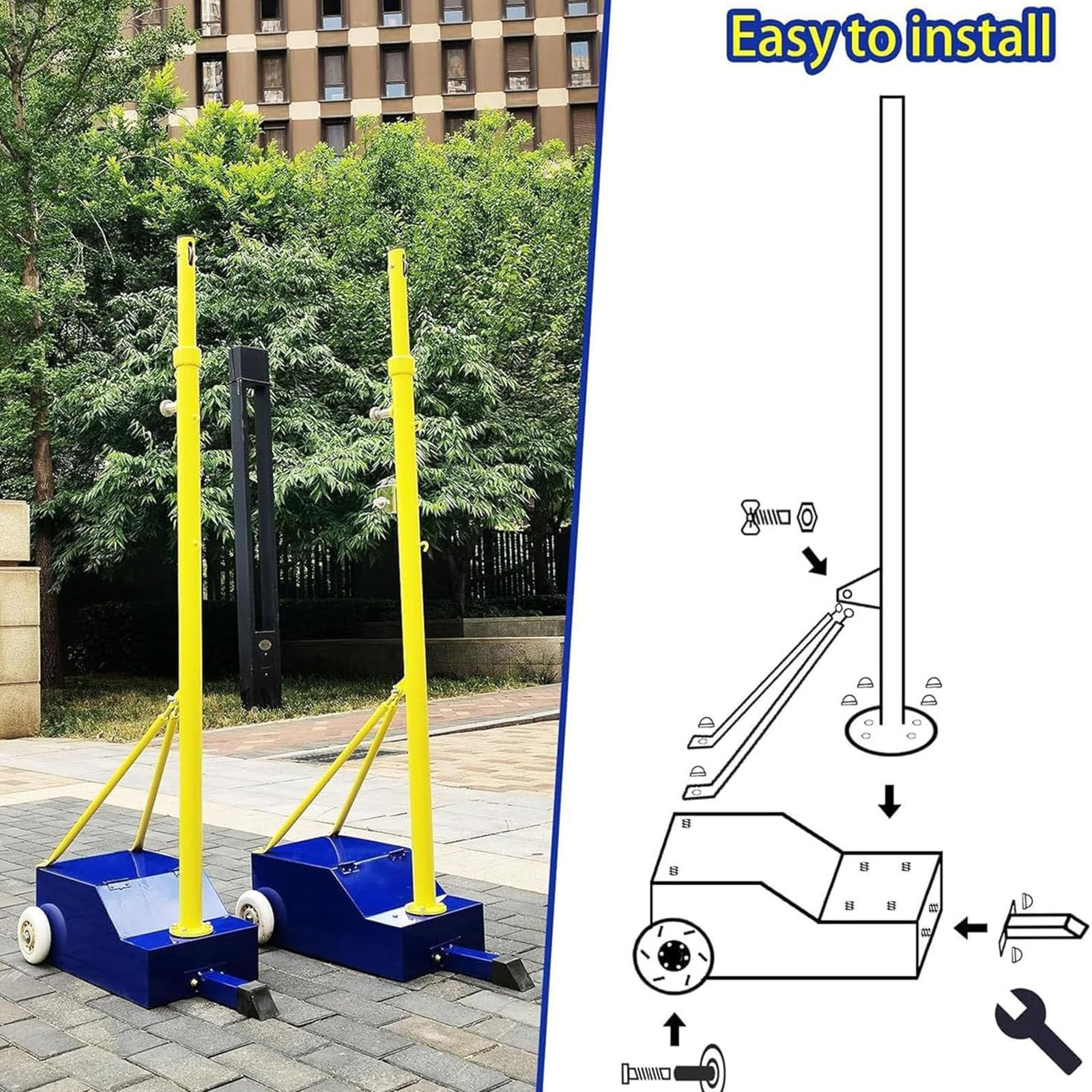 Red y Poste de Voleibol/bádminton para Interiores, Red de Voleibol portátil con Soporte para Patio, Red de Voleibol para Exteriores con Altura Ajustable de 1,5 a 2 m y Postes,