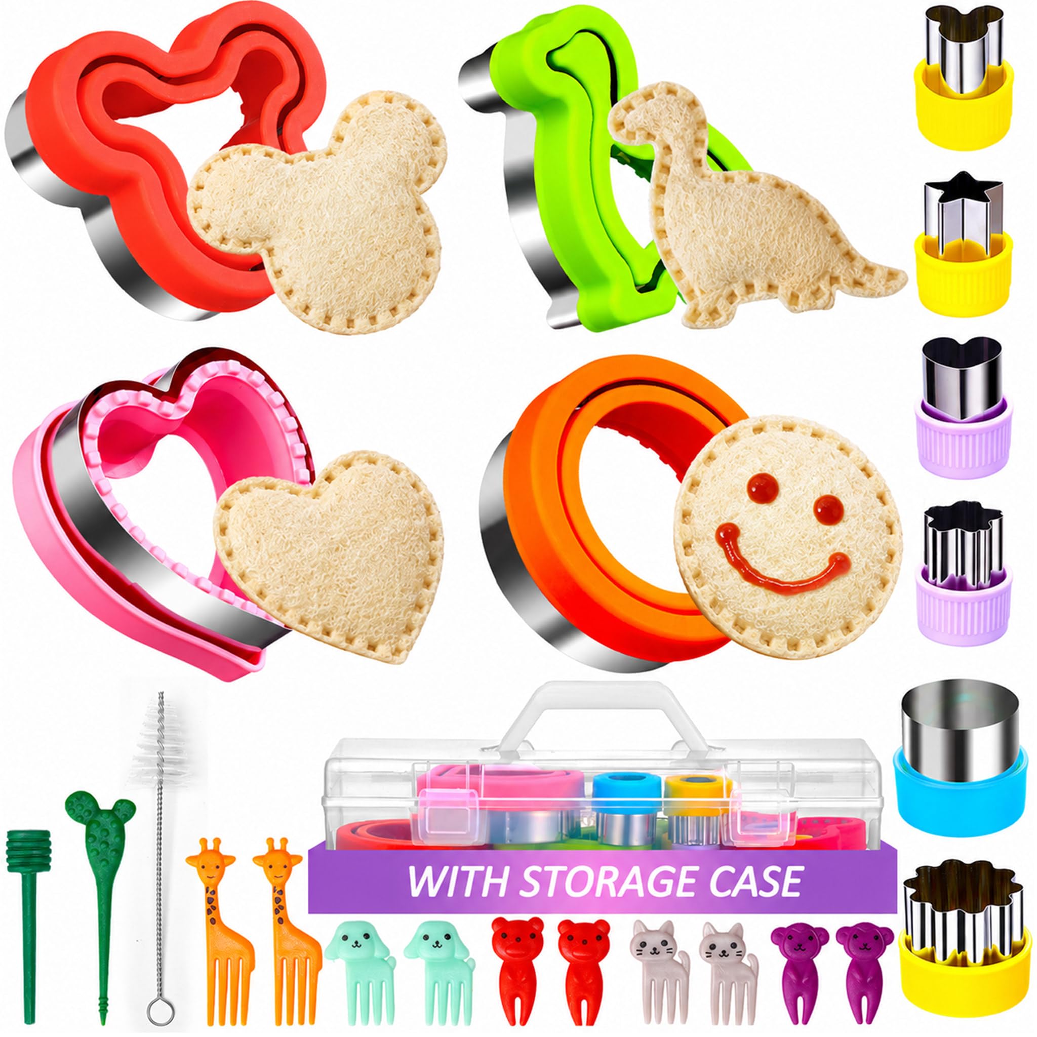 Cortador de sándwiches y sellador con estuche de almacenamiento, 10 piezas para preparar sándwiches desoxidantes, forma de corazón y gato, cortadores de sándwich irrompibles para niños,