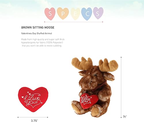 Miniatura 3 de DolliBu I Love You - Peluche marrón de alce sentado  Lindo animal de peluche con corazón y nombre personalizado para San Valentín, aniversario, cita