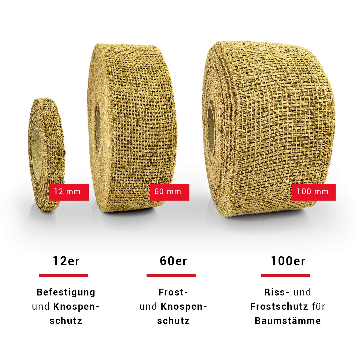 Cinta de Yute como protección de árboles/25 m de Yute de protección de Invierno para Plantas y árboles. Fabricado en Alemania/no se deshilacha. Cinta de Yute con Borde Cerrado (100 mm).