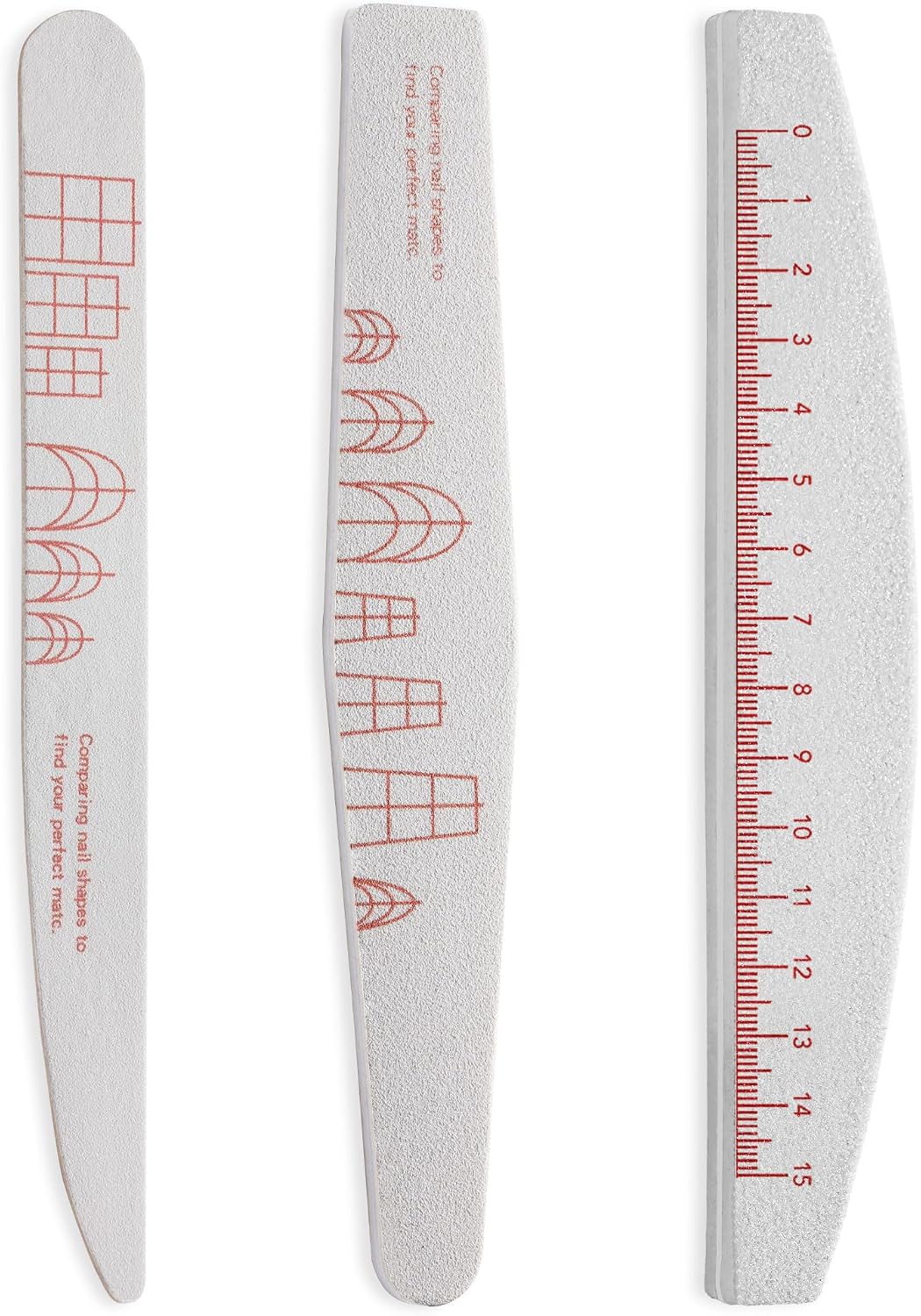 Professional Nail File and Buffer Set, 3PCS Double Sided 180/240 Grit Nail Files with Nail Shape Guide & Measurement Scale, Washable Emery Board for Natural & Acrylic Nails, Manicure Pedicure Tool
