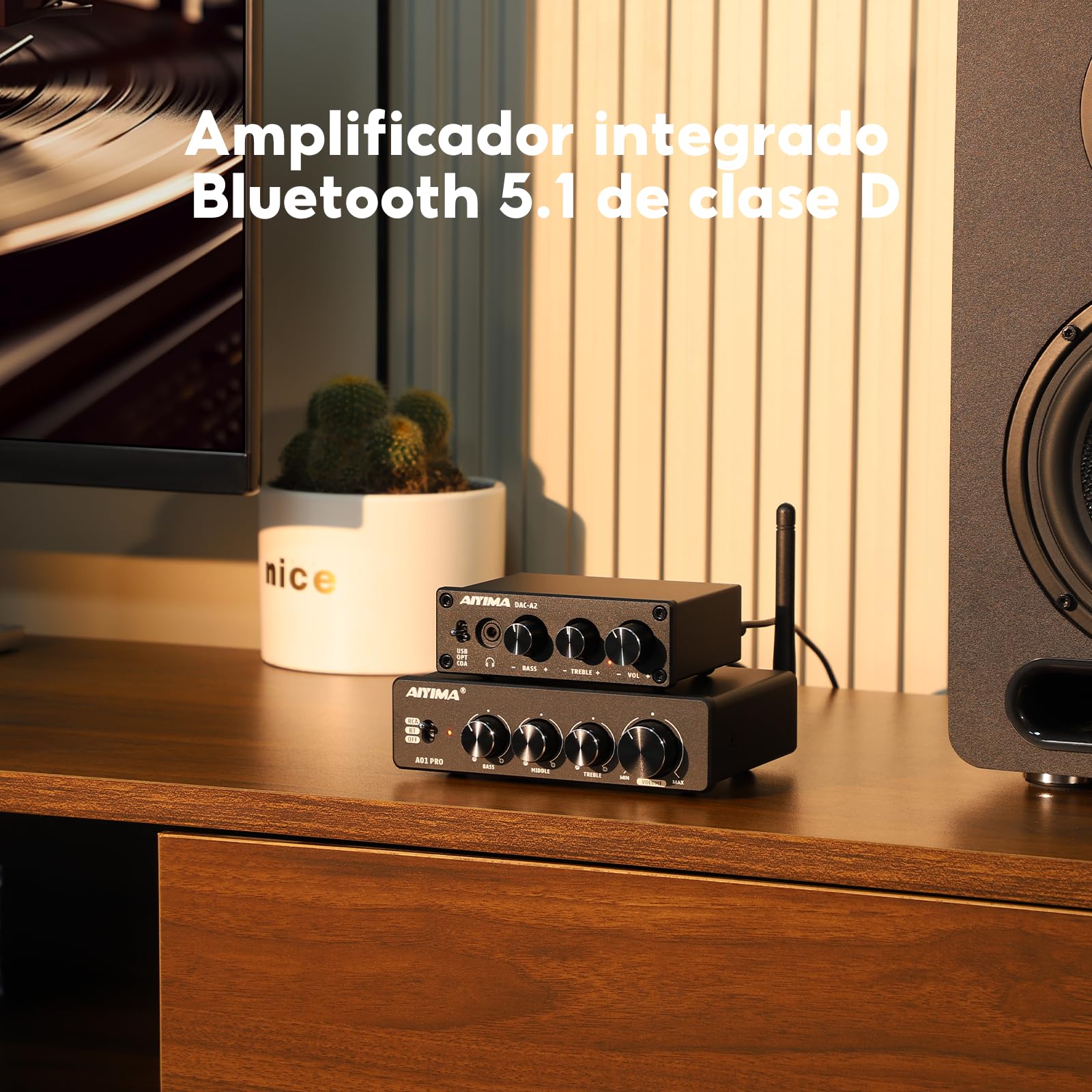 AIYIMA A01PRO Bluetooth 5.1 Audio estéreo 2.0/2.1 CH Amplificador 100Wx22 TPA3116 amplificador de potencia Mini Hi-Fi Clase D Amplificador integrado para receptor de altavoces domésticos