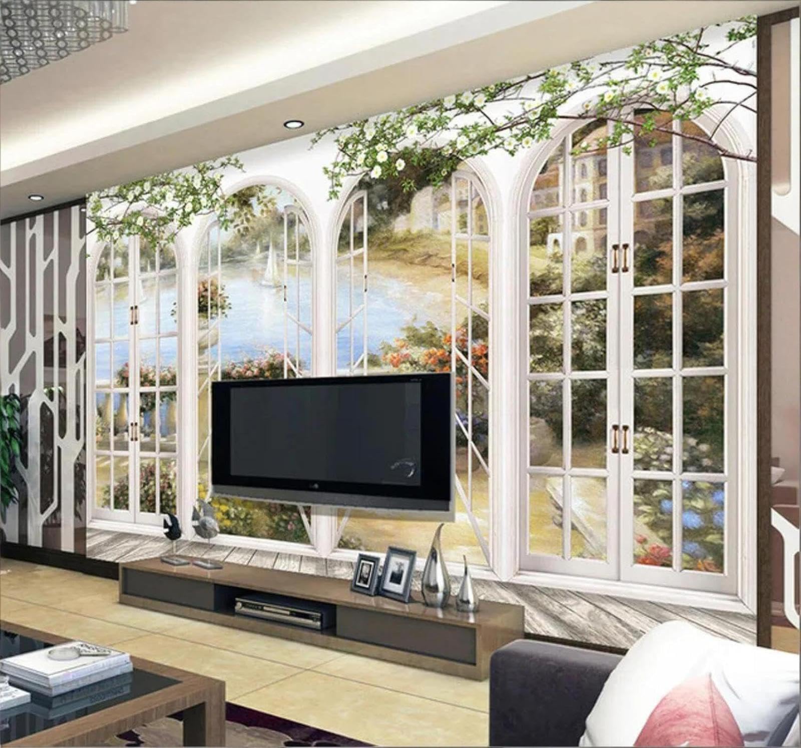 XLMING Vintage Three Dimensional Window Garden Landscape 3D Wallpaper Luxury Home Dining Decor Paste Sofa Living Room The Wall for Bedroom Mural-300cm×210cm