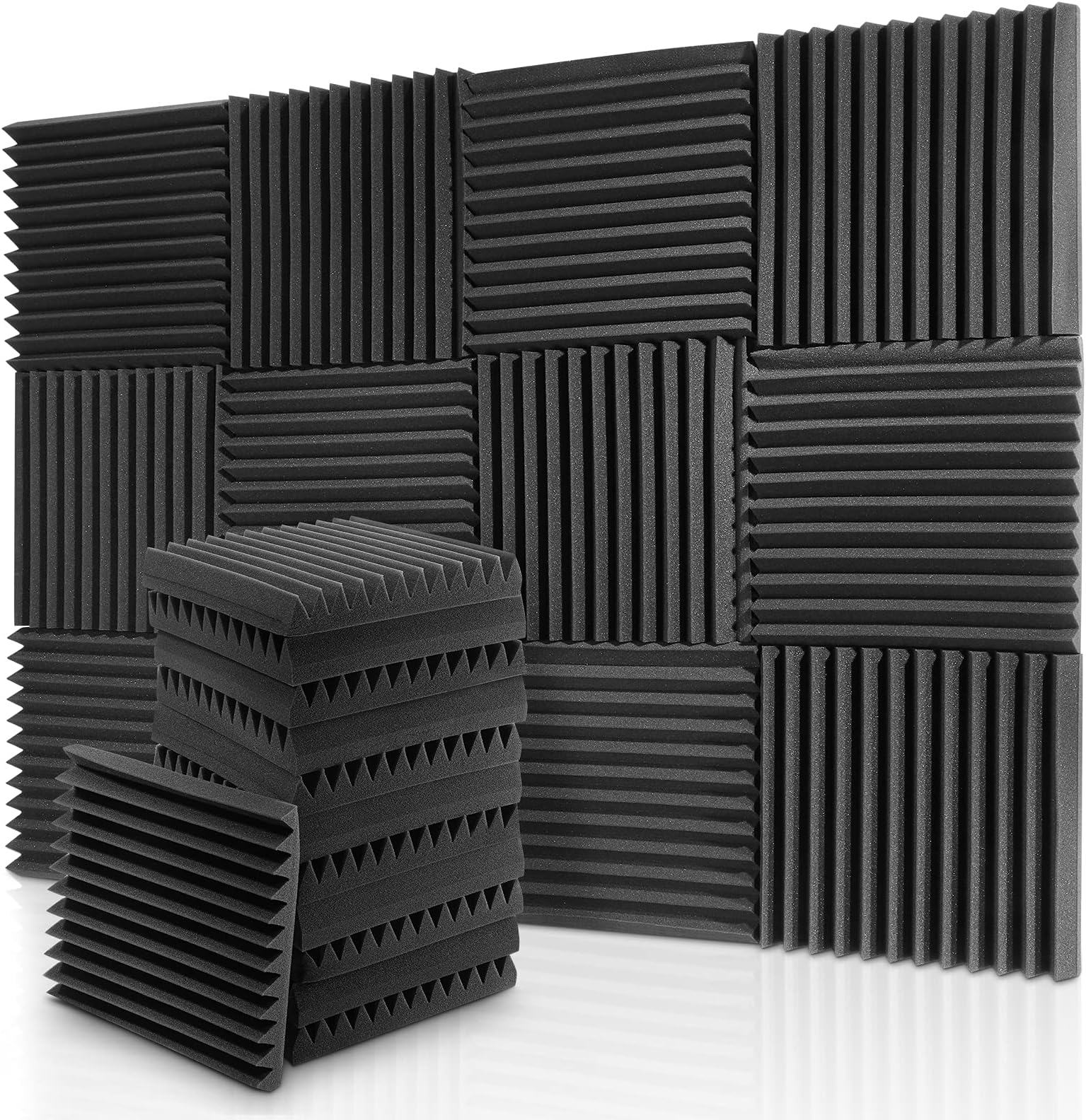 Donner 12-Pack Acoustic Panels Sound Proof Foam Panels for Walls, 2" x 12" x 12" Wedge Sound Absorbing Panels, Acoustic Foam Noise Canceling Panels for Studio Recording, Home Office
