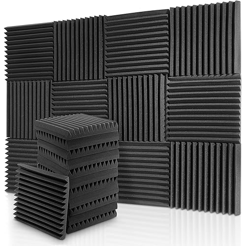 Donner 12-Pack Acoustic Panels Sound Proof Foam Panels for Walls, 2" x 12" x 12" Wedge Sound Absorbing Panels, Acoustic Foam Noise Canceling Panels for Studio Recording, Home Office