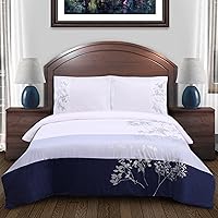 Vista 6 de Superior Juego de funda nórdica 100% algodón, juego de edredón suave de 3 piezas, incluye 1 funda de edredón con cierre de botón, 2 fundas de Azul