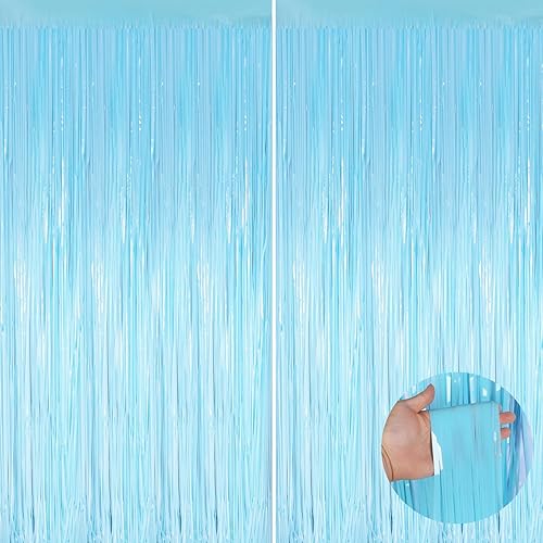 Miniatura 98 de Cortinas de flecos de oropel metálico rojo, paquete de 2 cortinas de fiesta de 3.3 x 8.3 pies para decoraciones de fiesta de cumpleaños, decoración