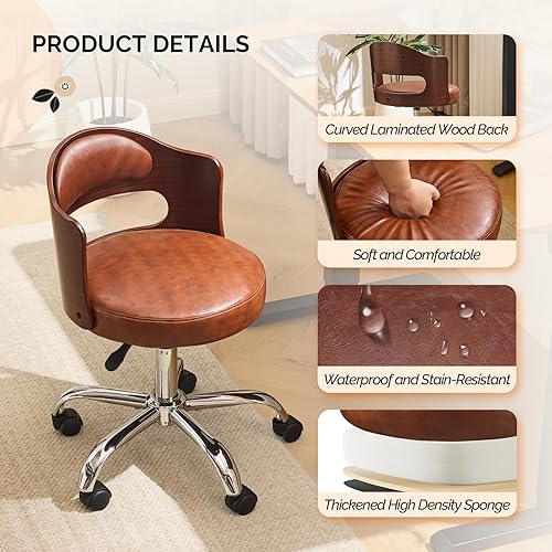 Miniatura 3 de VINGLI Silla de escritorio sin brazos para el hogar y la oficina, silla giratoria ajustable, de doble uso consin ruedas, silla curva pequeña de