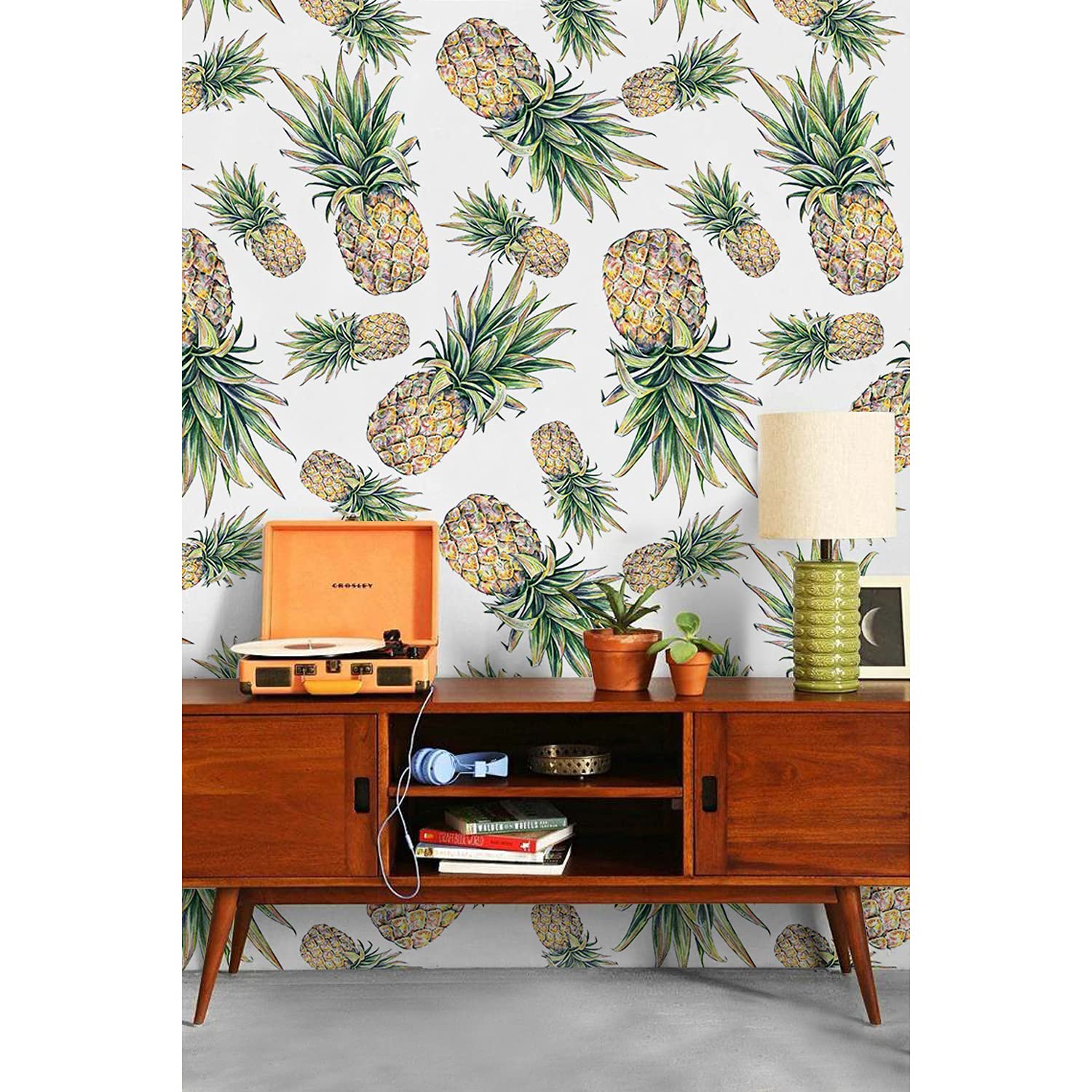 Fotomurale piña floral para renovar las paredes del salón con estilo