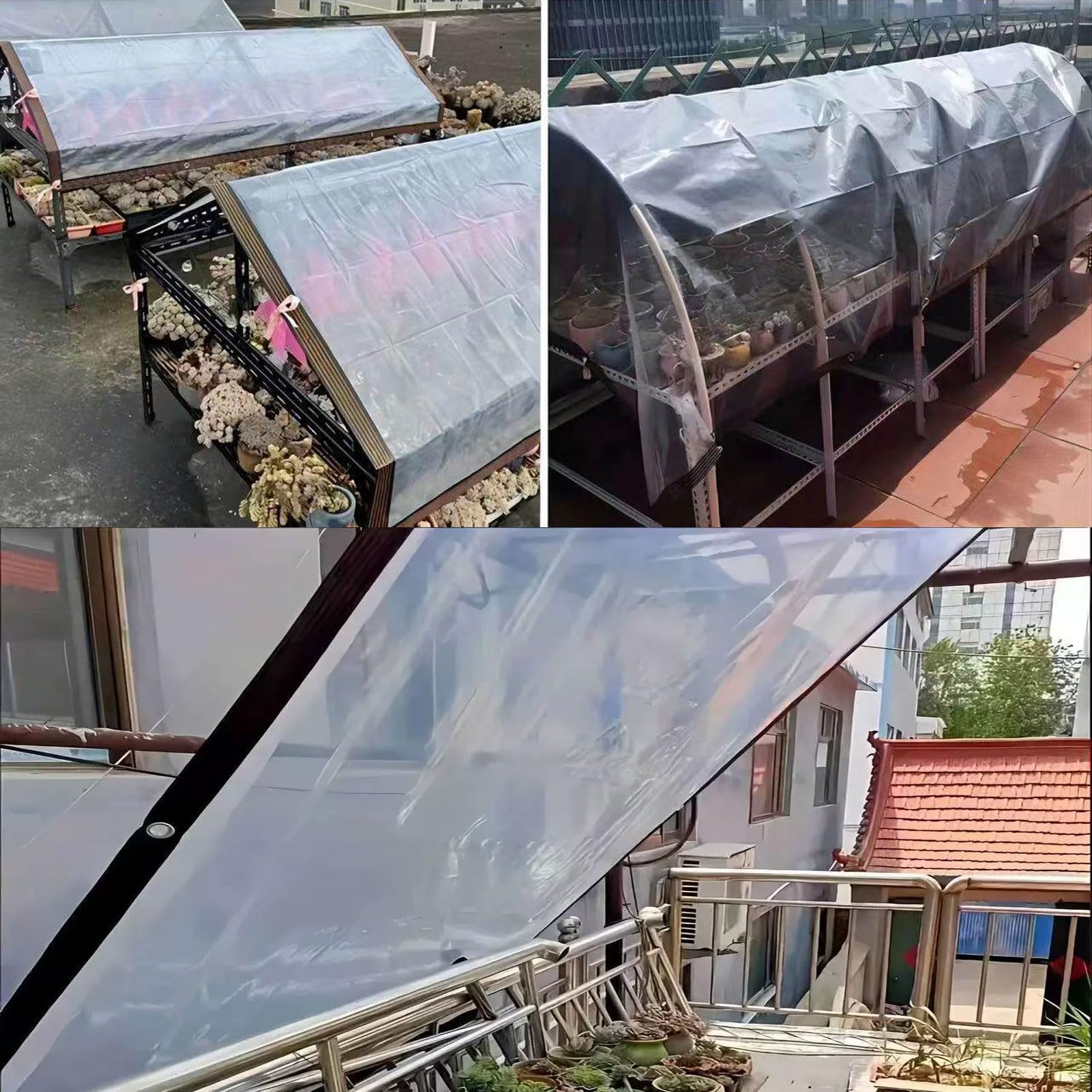 HUHJYUGE Transparente PE Plane Abdeckung mit Metallösen, Wasserfeste Abdeckplane Klar für Outdoor Garten Möbel Gewächshaus Pflanzen Schutz Folie gegen Regen und Schmutz (3x9m)