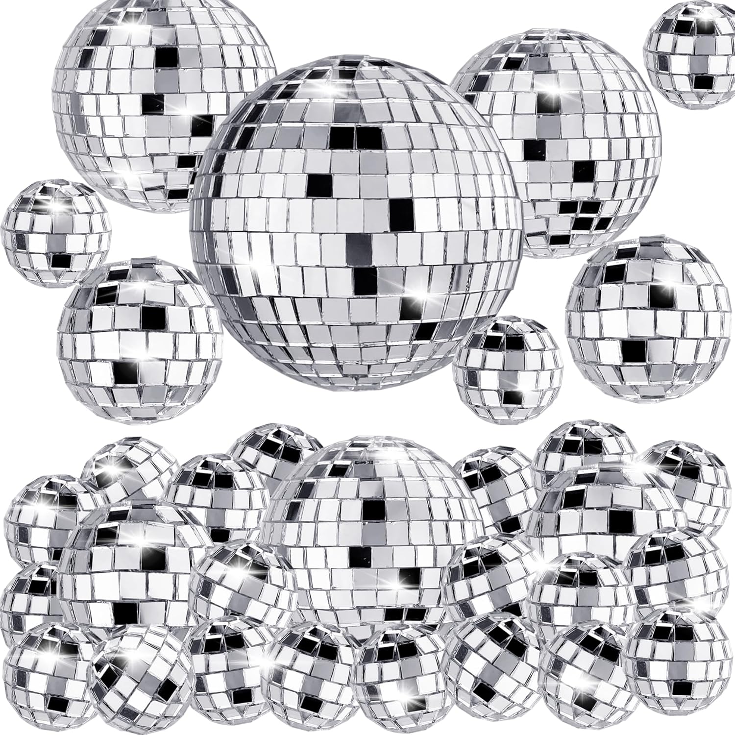34 PCS Disco Ball Cake Decoration Ornaments Reflective