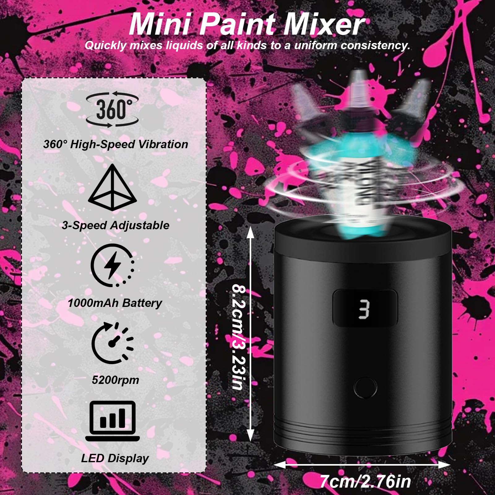 Mini Vortex Mixer, 5200rpm Paint Shaker Farbmischer Dreistufige Geschwindigkeits, Paint Mixer Mini für Acrylfarbe, Nagellack, Wimpernkleber