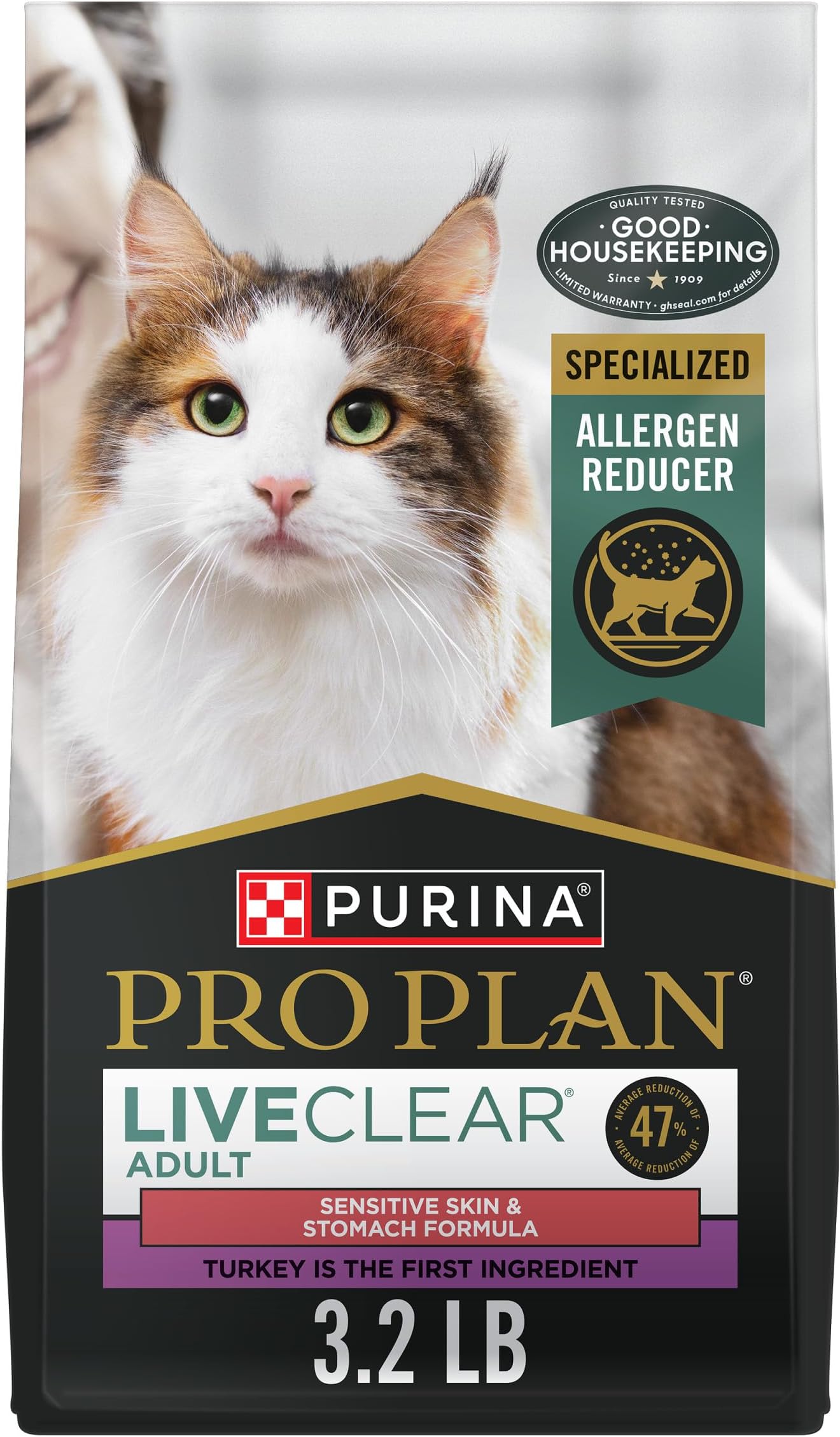 Allergen Reducing, Sensitive Skin & Stomach, High Protein Cat Food, LIVECLEAR Turkey and Oatmeal Formula - 3.2 lb. Bag