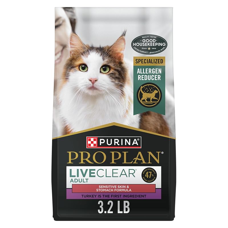 Ração seca para gatos adultos Purina Pro Plan LiveClear Pele e Estômago Sensíveis, Peru e Aveia, 1,45 kg