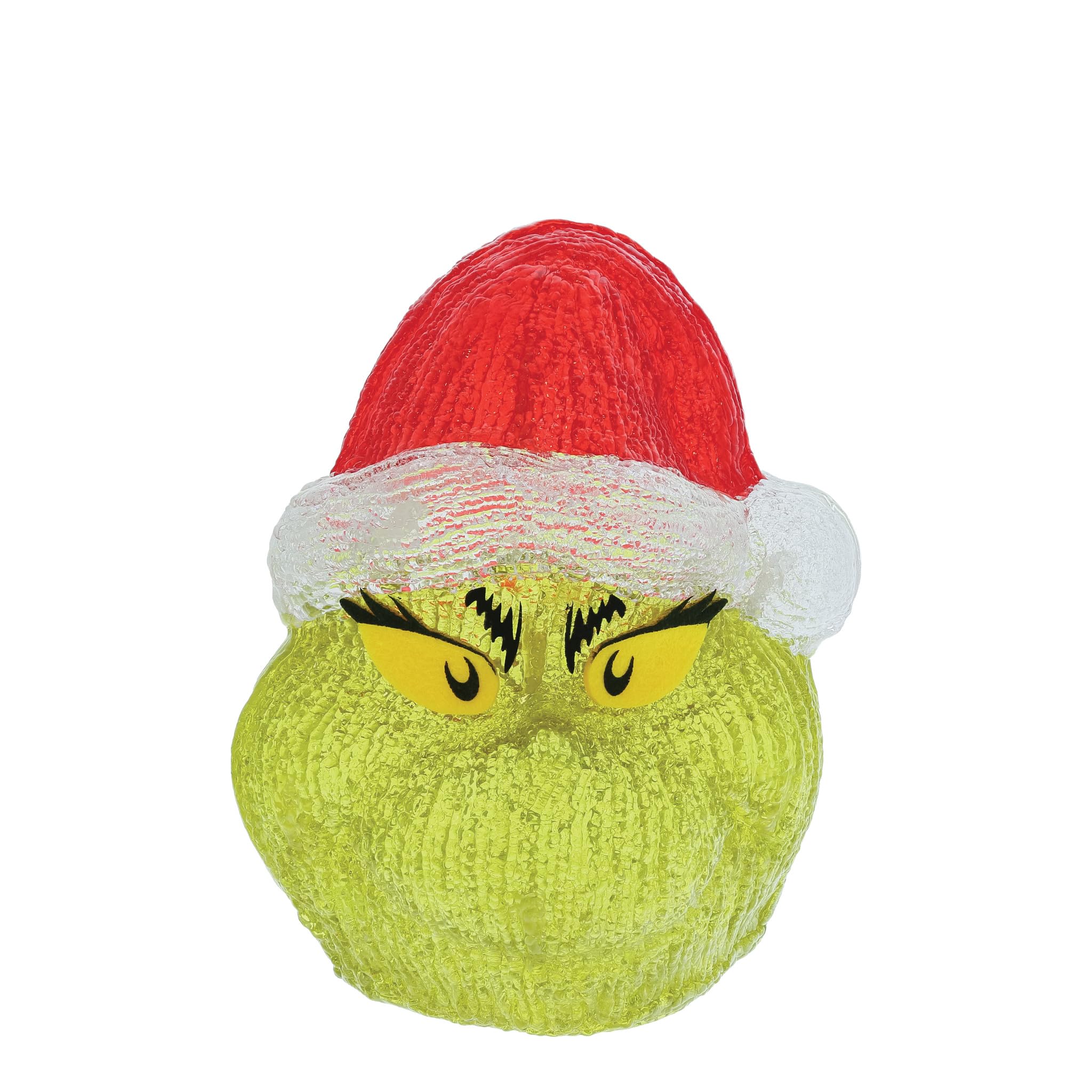 Figurine Grinch lumineuse sur la cheminée du salon pour les fêtes de Noël