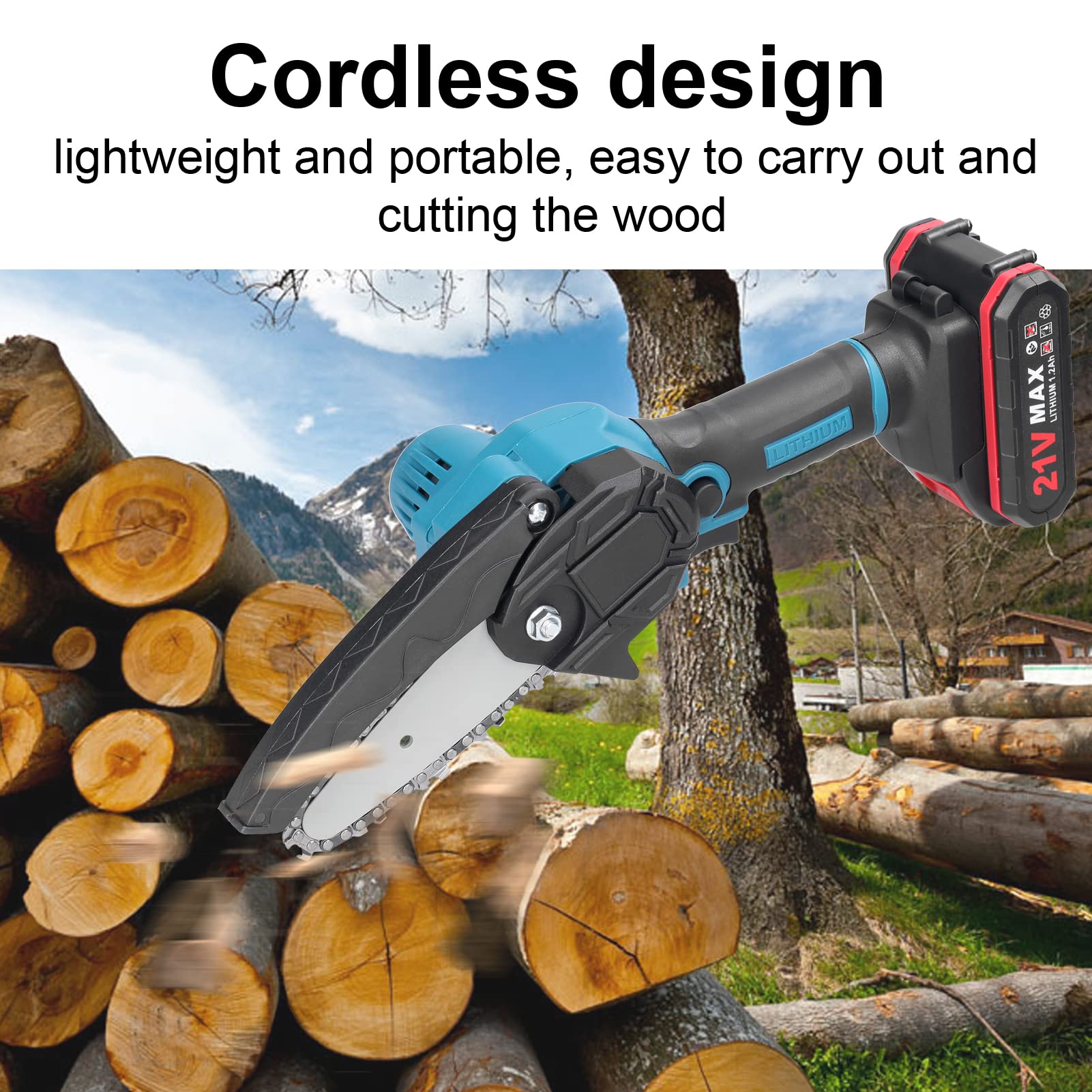 Sierra de podar eléctrica portátil de 21 V 4 pulgadas pequeña sierra de cadena de madera de corte de cepillo de una sola mano herramienta de carpintería para huertos de jardín