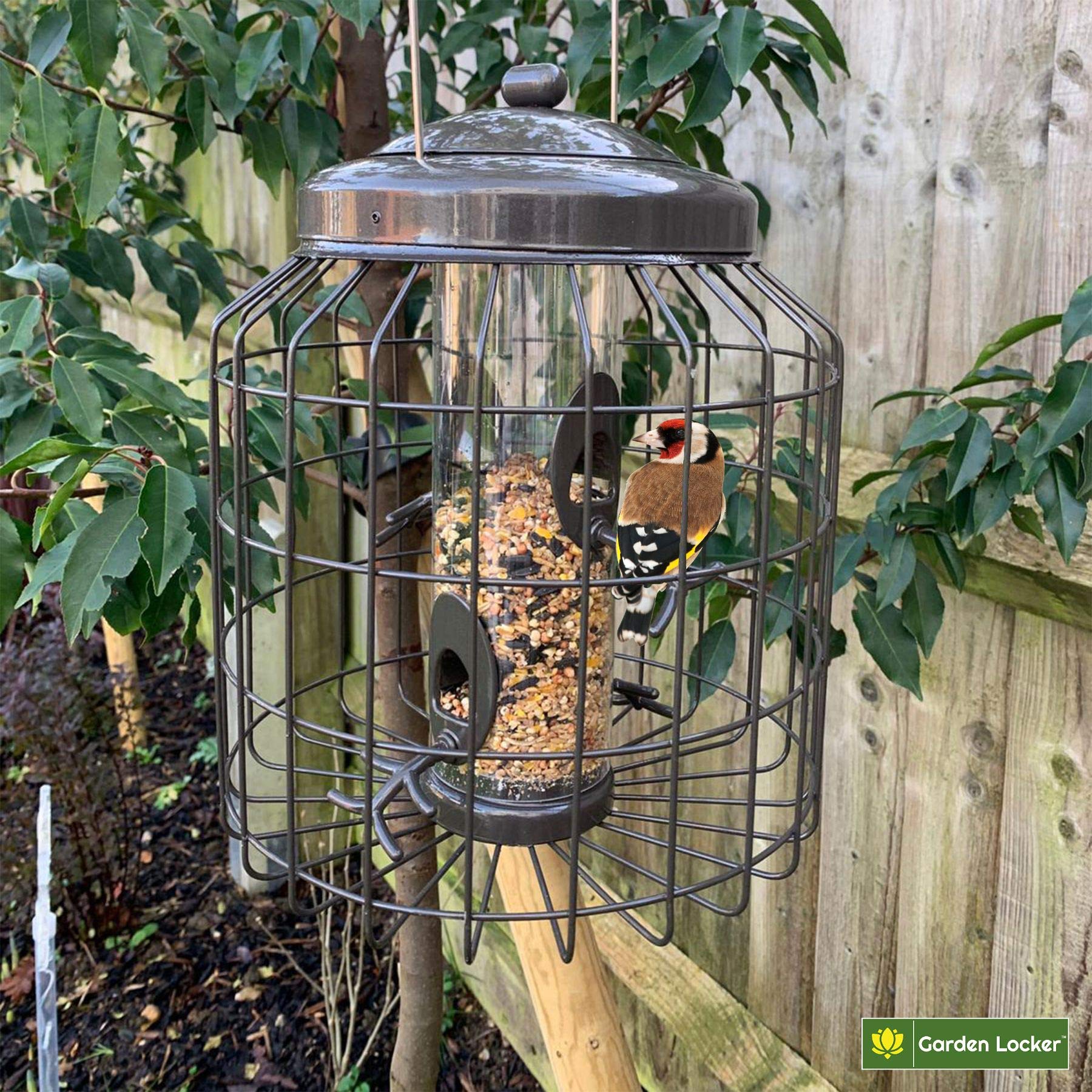Vogelfutterstation für Wildsamen, groß, robust, Eichhörnchensicher, für den Außenbereich, Garten, Mokkabraun – mit starkem verzinktem Metallkäfig zur Abschreckung von Eichhörnchen und großen Vögeln