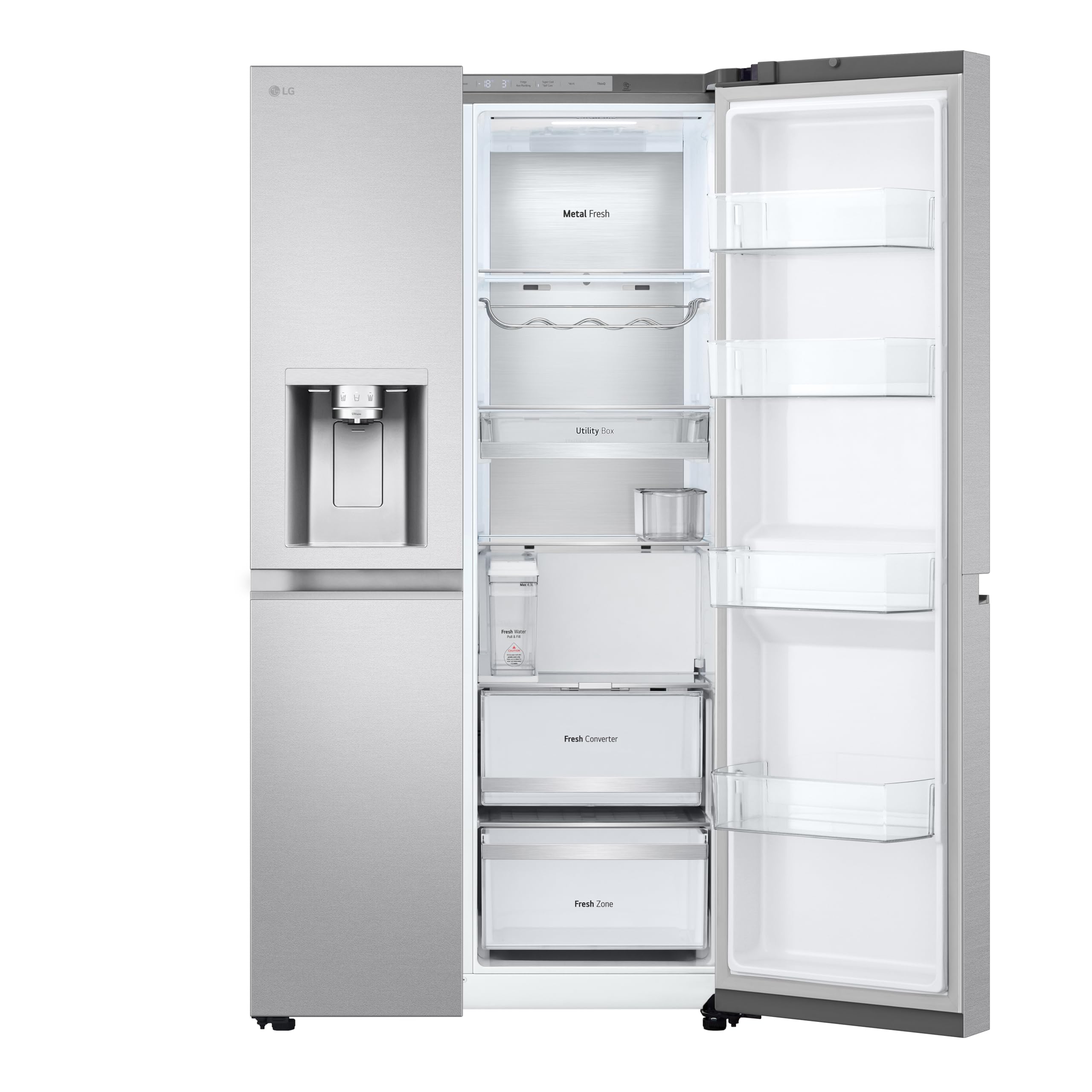 LG GSLE91MBAC Frigorifero Americano Side-by-Side, Classe C, Frigorifero No Frost, 628L, Wi-Fi, Tecnologia Door&Linear Cooling, Fresh Converter, Dispenser Senza Allaccio, UVnano, Metal Sorbet