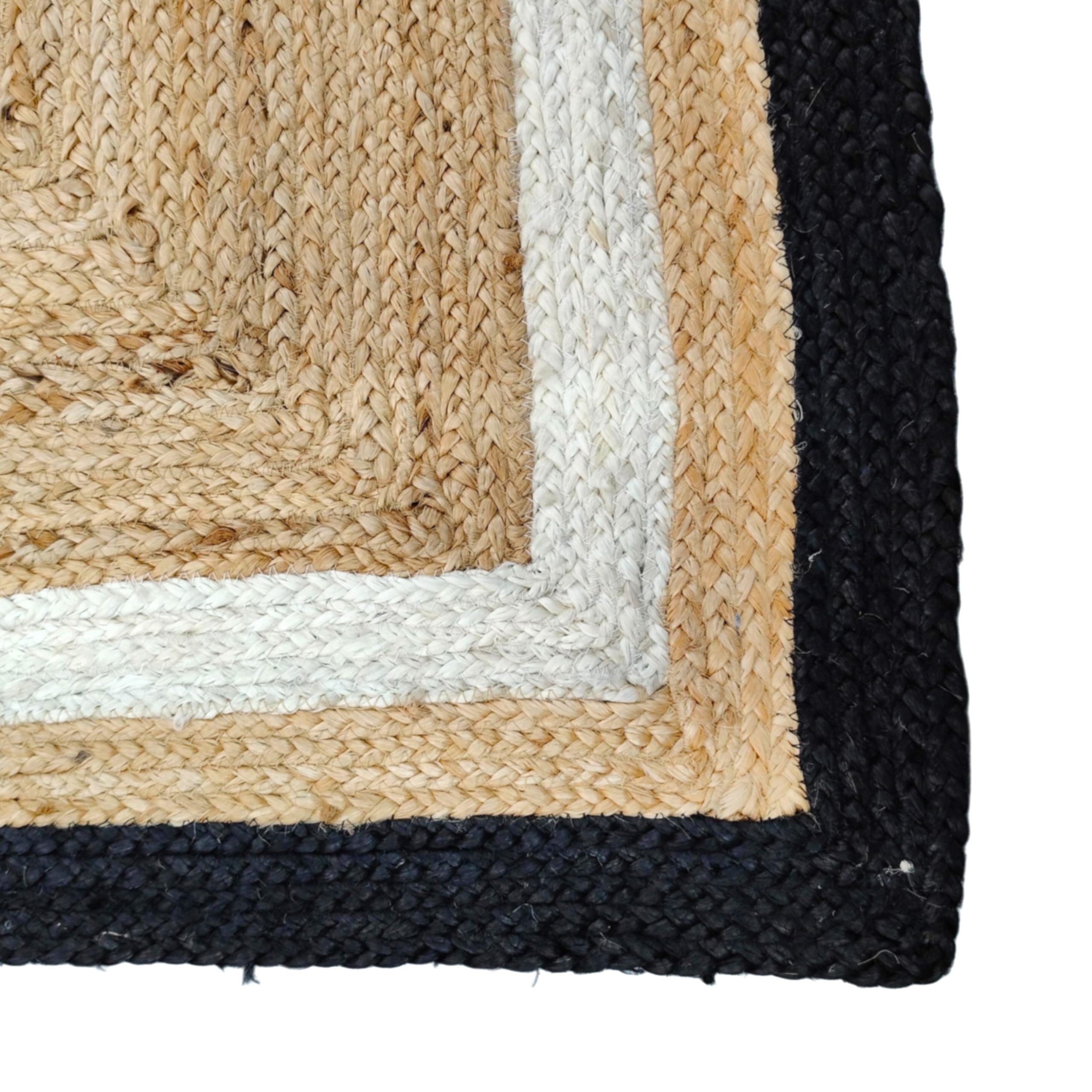 Tappeto in iuta misto cotone, 3,5 x 4,5 m, colore: bianco e nero con beige