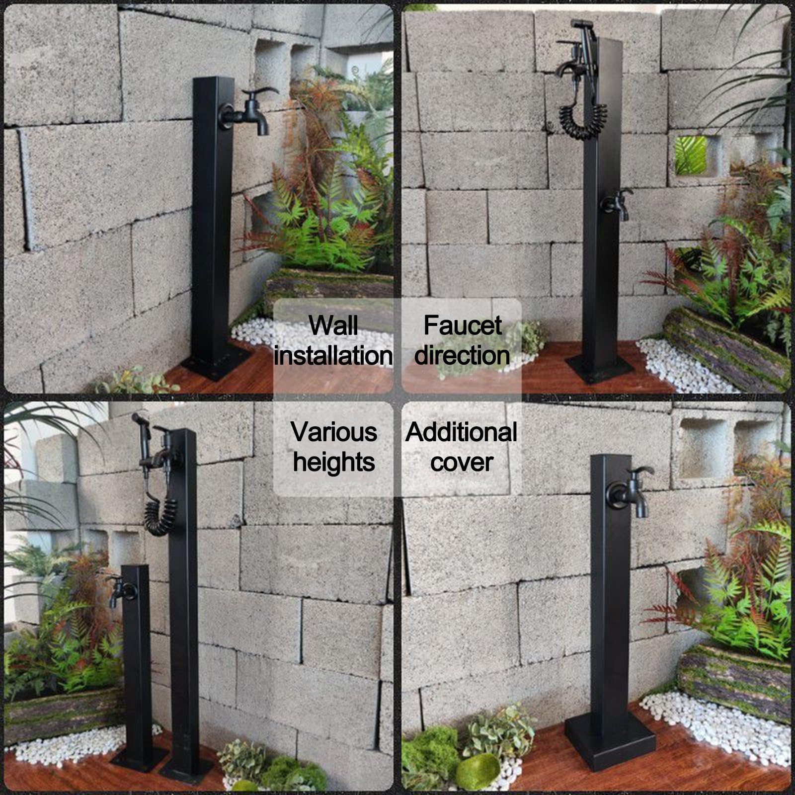 Columna de Agua Vertical de Acero Inoxidable para Jardín, Grifo de Doble Salida, Soporte Independiente para Manguera, Anticongelante, para Lavado y Riego de Autos(60cm/23.6in)