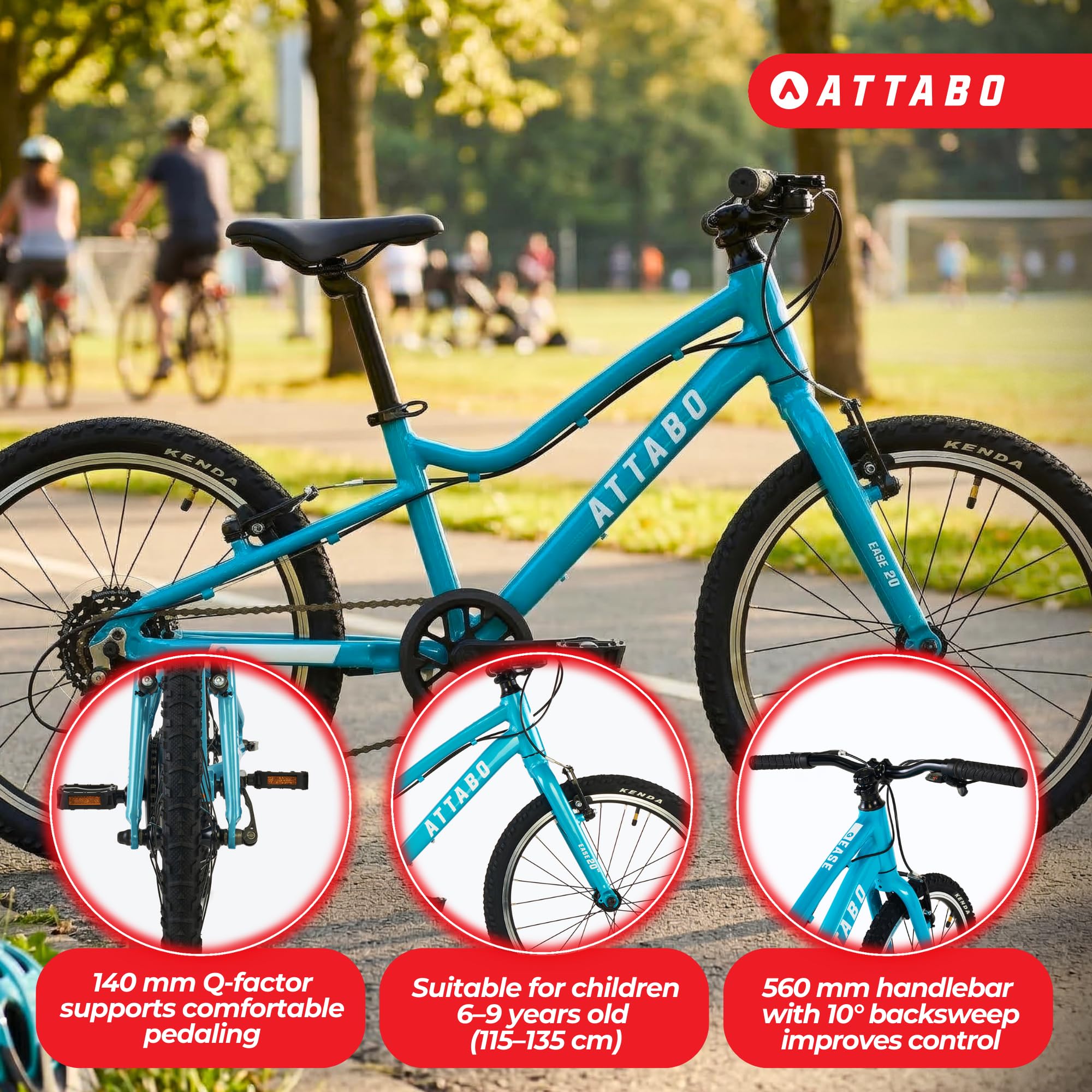 ATTABO Bicicletta per Bambini EASE 20" Leggera Resistente Gradino Basso Manubrio BMX Ergonomico Deragliatore