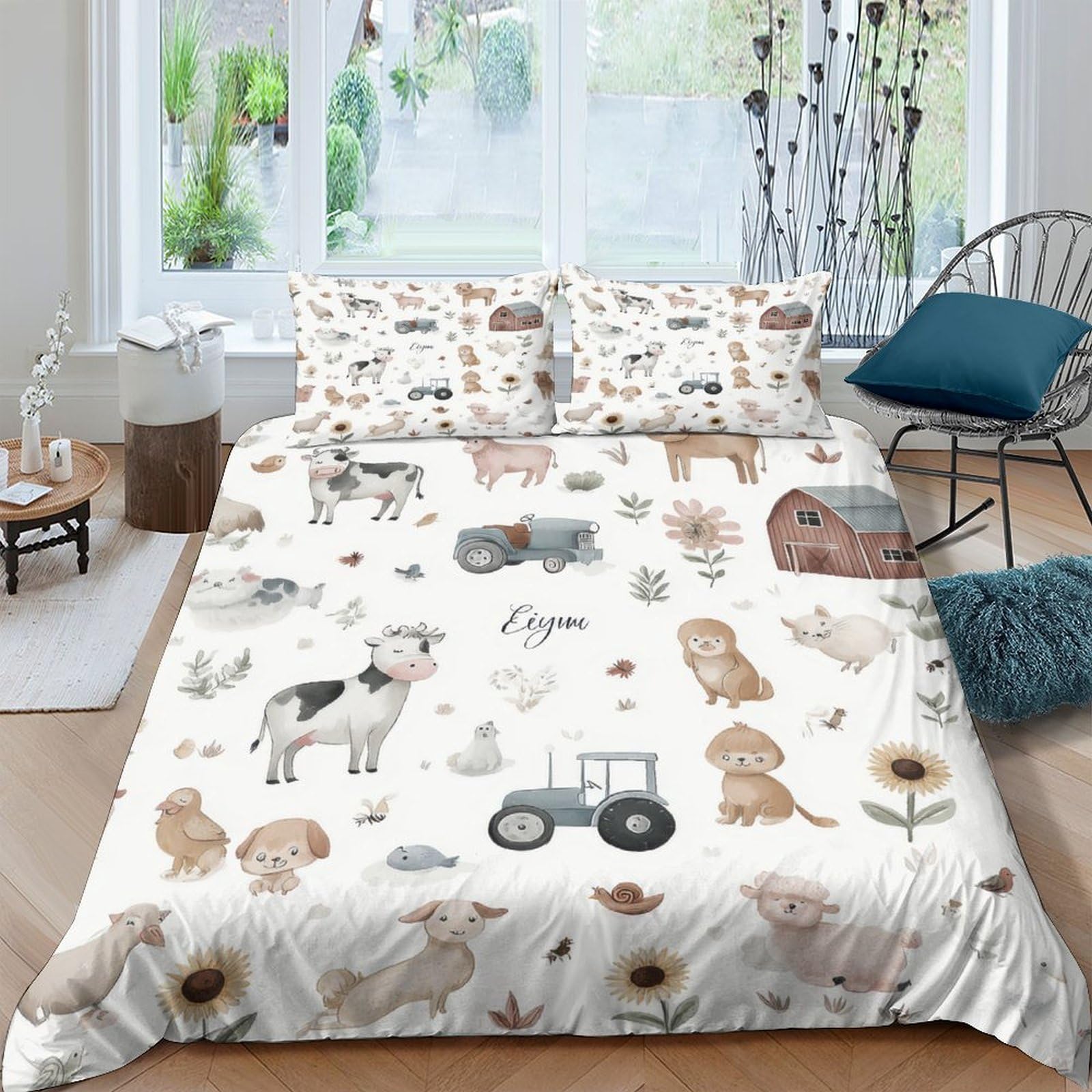 Ctjqhvkz Style-2 3D Printed Farm Animal Fitted Sheet Microfiber Soft Breathable Tractor Pattern Bed Cover For Bedroom Guest Room Decor Single（135X200cm）