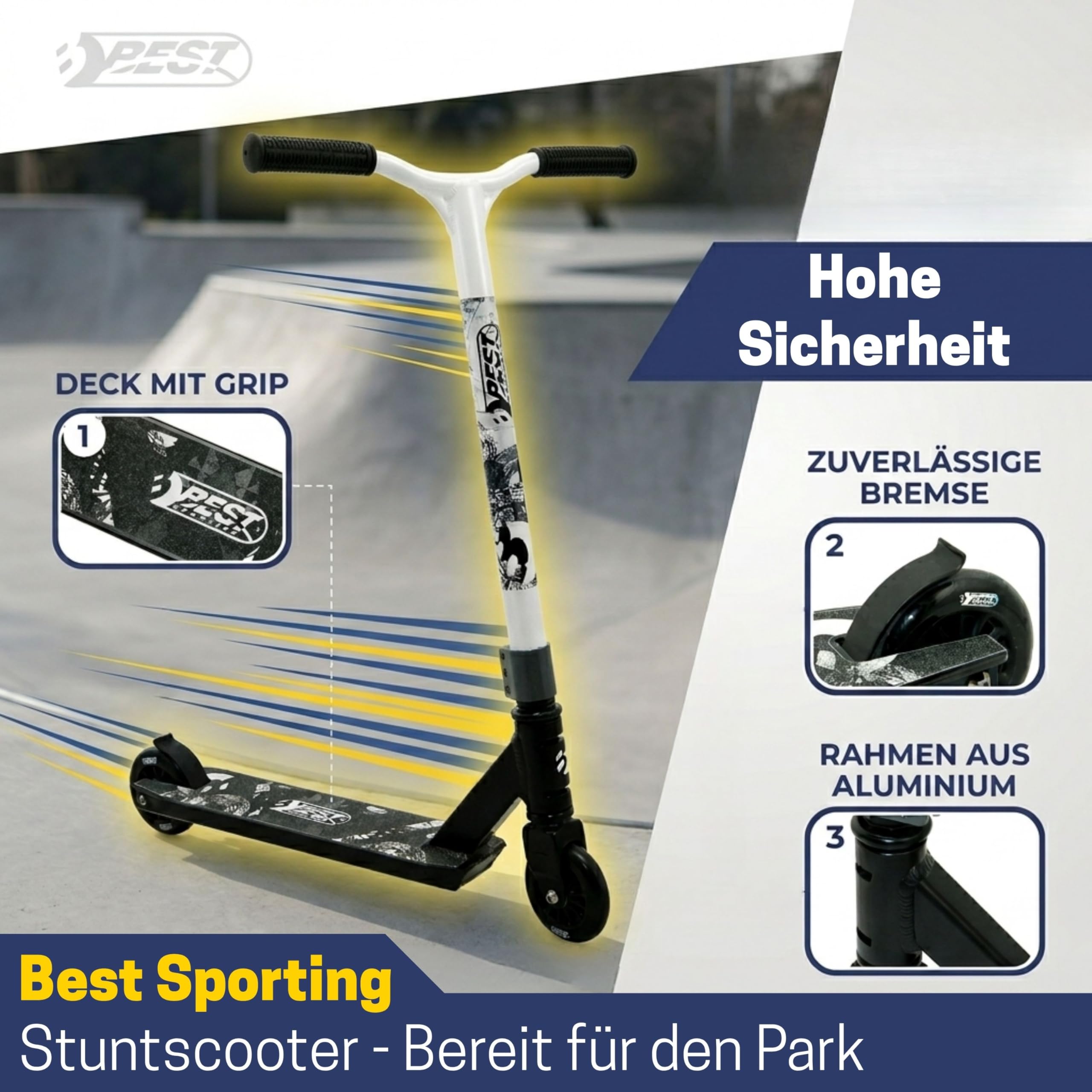 Best Sporting Hulajnoga wyczynowa dla młodzieży unisex dla lat 100, kolor czarny/biały