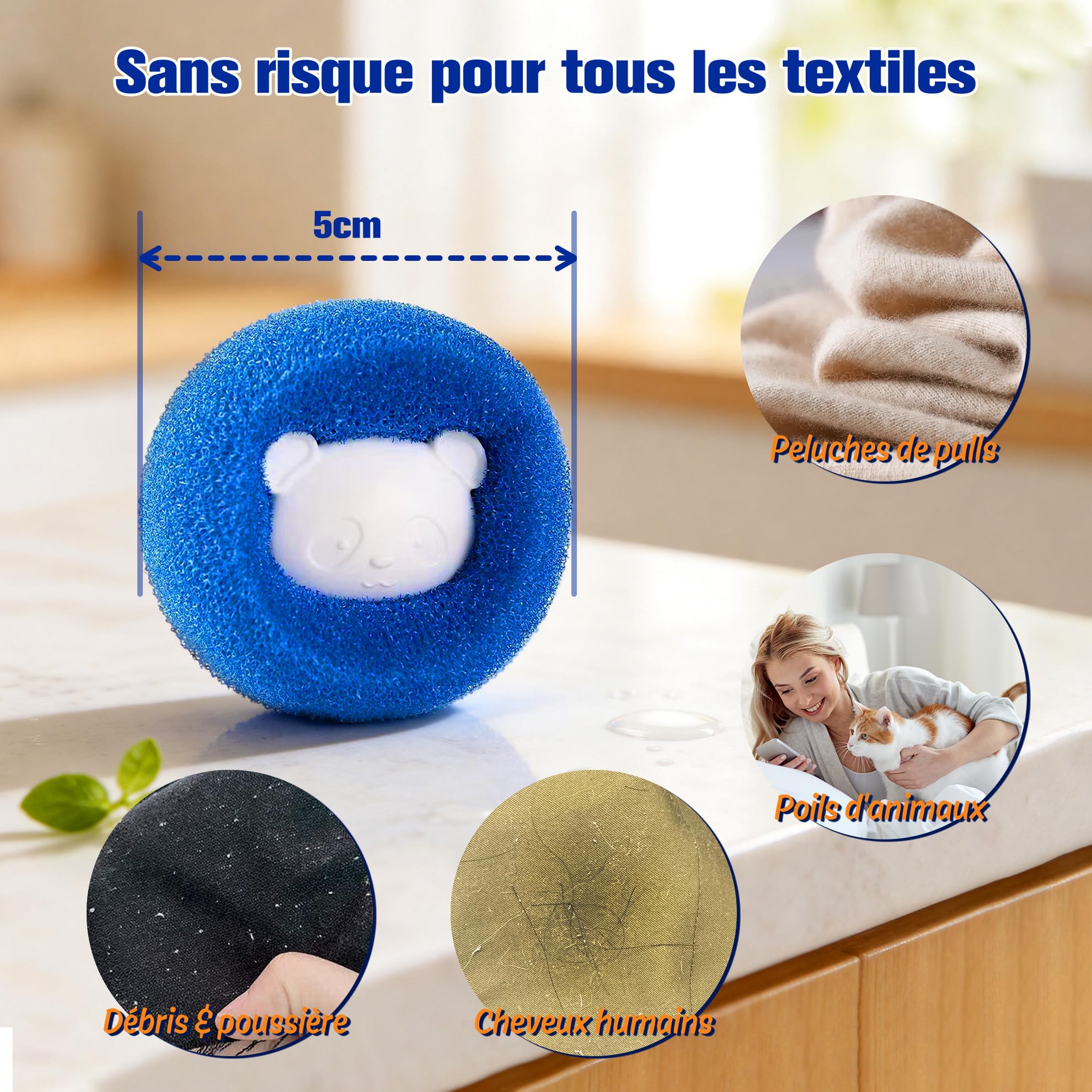 Attrape Poils Machine a Laver,8 Pièces Boule Anti Poils Machine a Laver,Boule Anti Poil Réutilisable,pour Propriétaires de Chiens et Chats Linge Quotidien