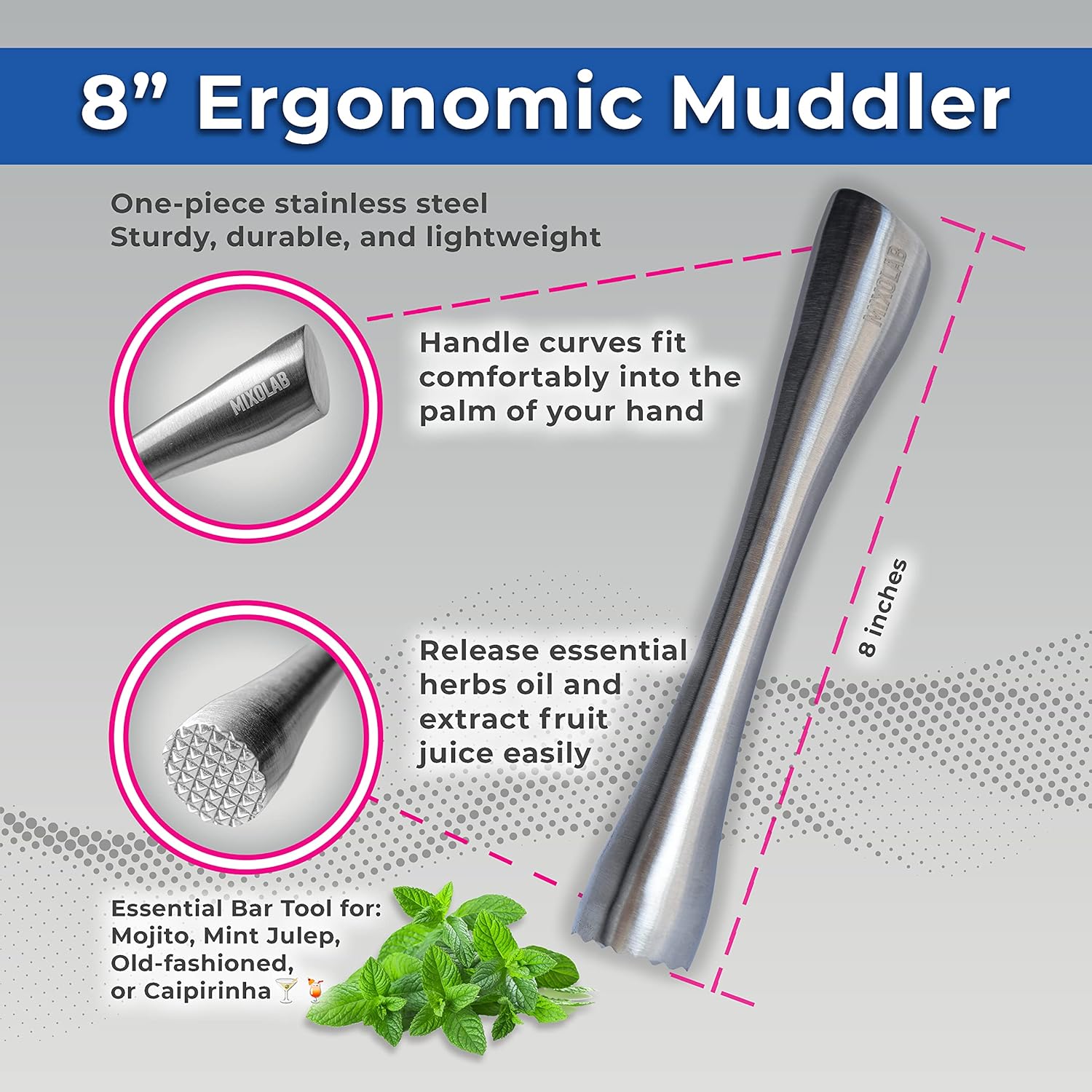 Bar Tool Set, Premium 6-Piece Bartender Tools – Effortlessly Mix Cocktails After a Long Day – Includes Jigger, Strainer, Muddler, Ice Tongs, Spoon, and Holder (Shaker Not Included)