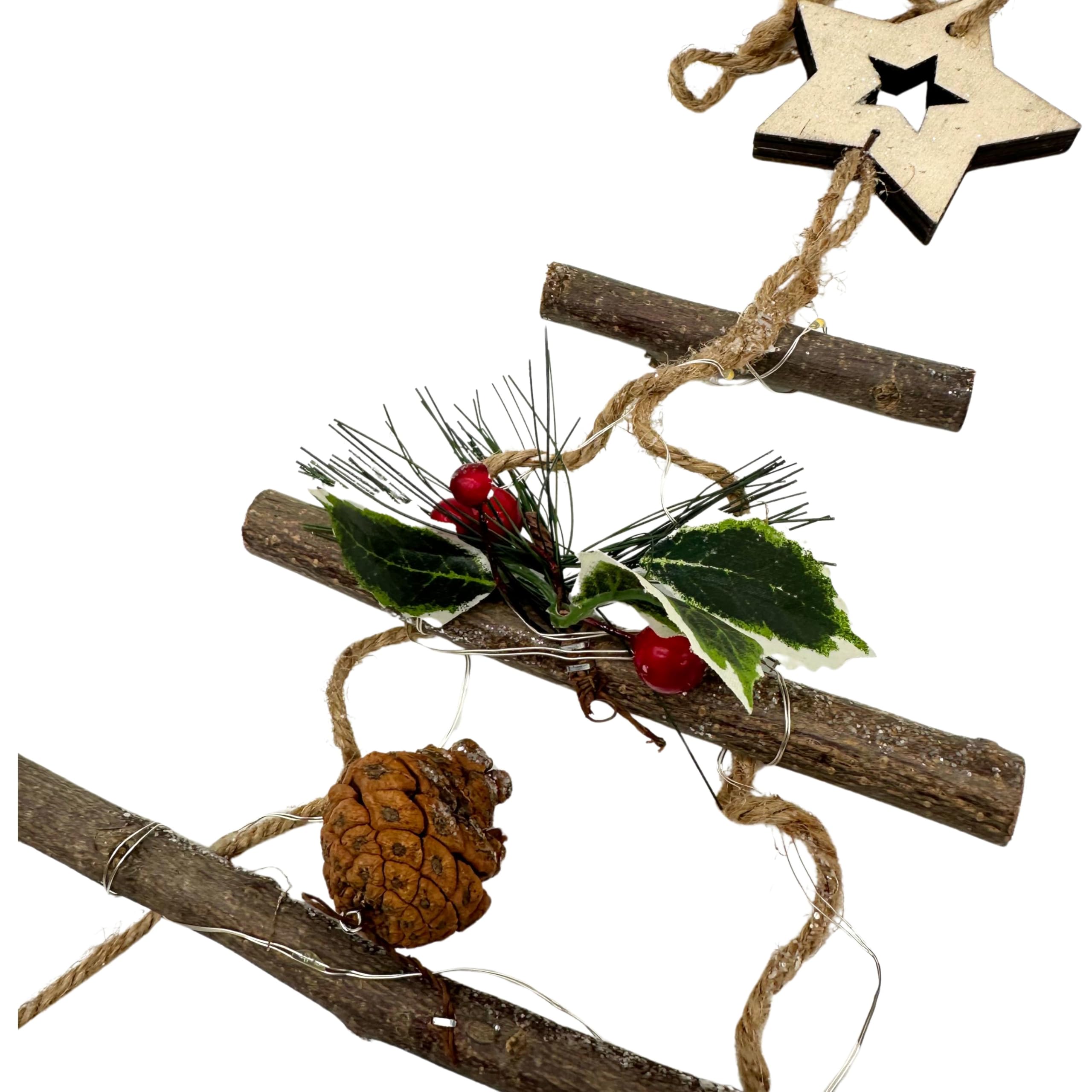 Gruppo Maruccia - Árbol de Navidad iluminado de pared - Árbol de Navidad decorado para colgar - Guirnalda navideña artesanal en forma de árbol estilizado de madera - Altura 74 cm