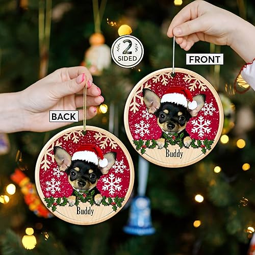 Miniatura 2 de Adorno para árbol de Navidad de Chihuahua, adorno personalizado de cerámica de Chihuahua, adorno personalizable para árbol de Navidad de Chihuahua,