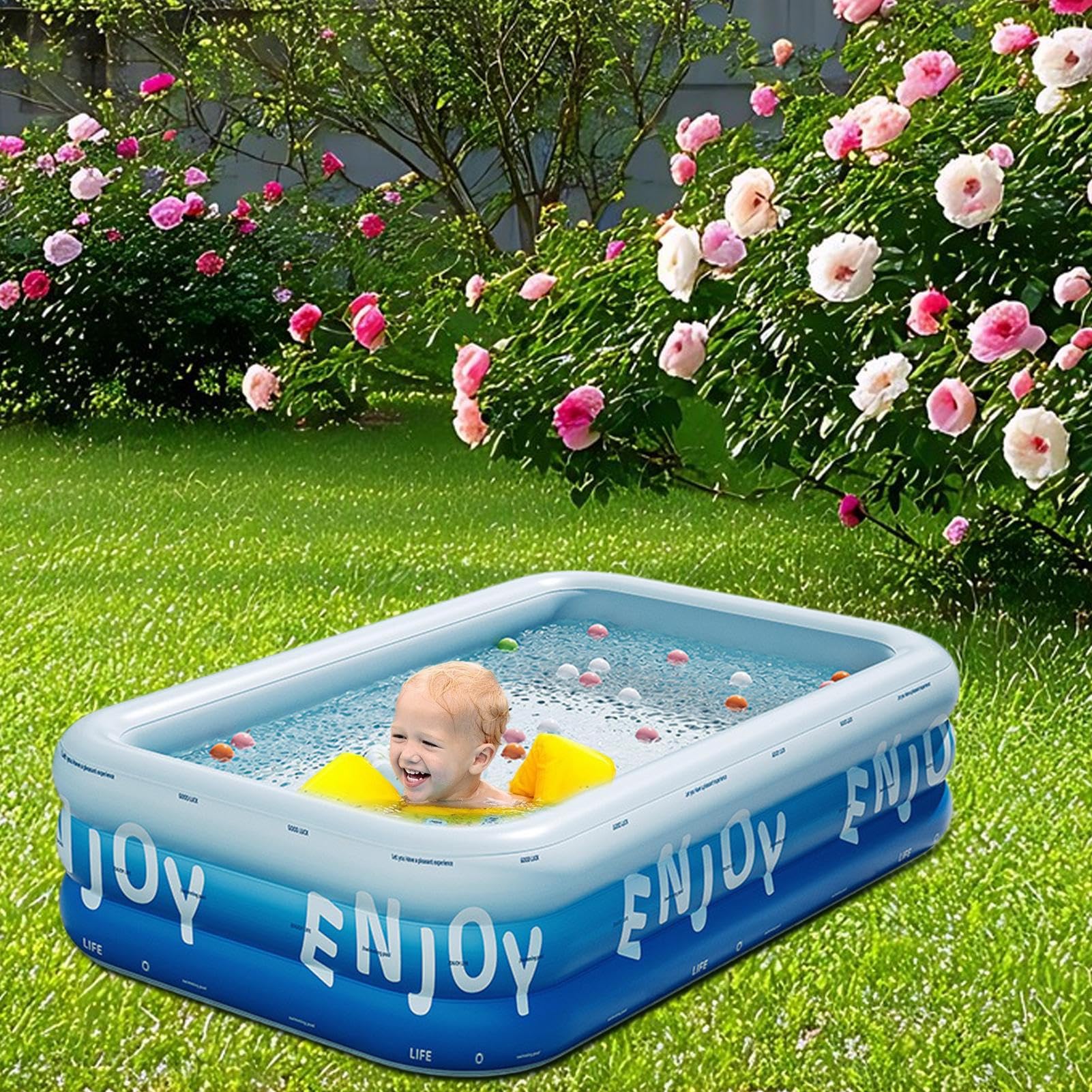 Piscina Hinchable Hinchable portátil Engrosada | Piscina familiar de natación y agua para Aire Libre, Patio Trasero, Patio, Jardín, Porche, Terraza, Césped, Playa, y