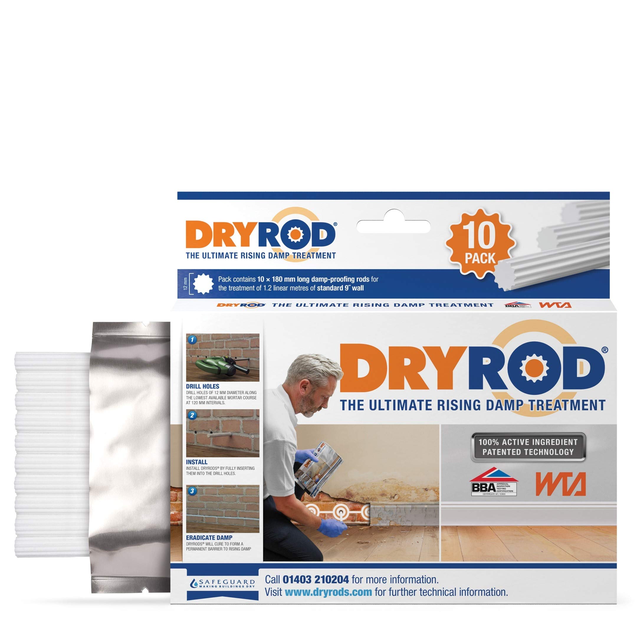 Damp Proofing Rods (10 Pack) - BBA-Approved Rising Damp Treatment, Stronger Than DPC Injection Creams. Coverage 1.2m