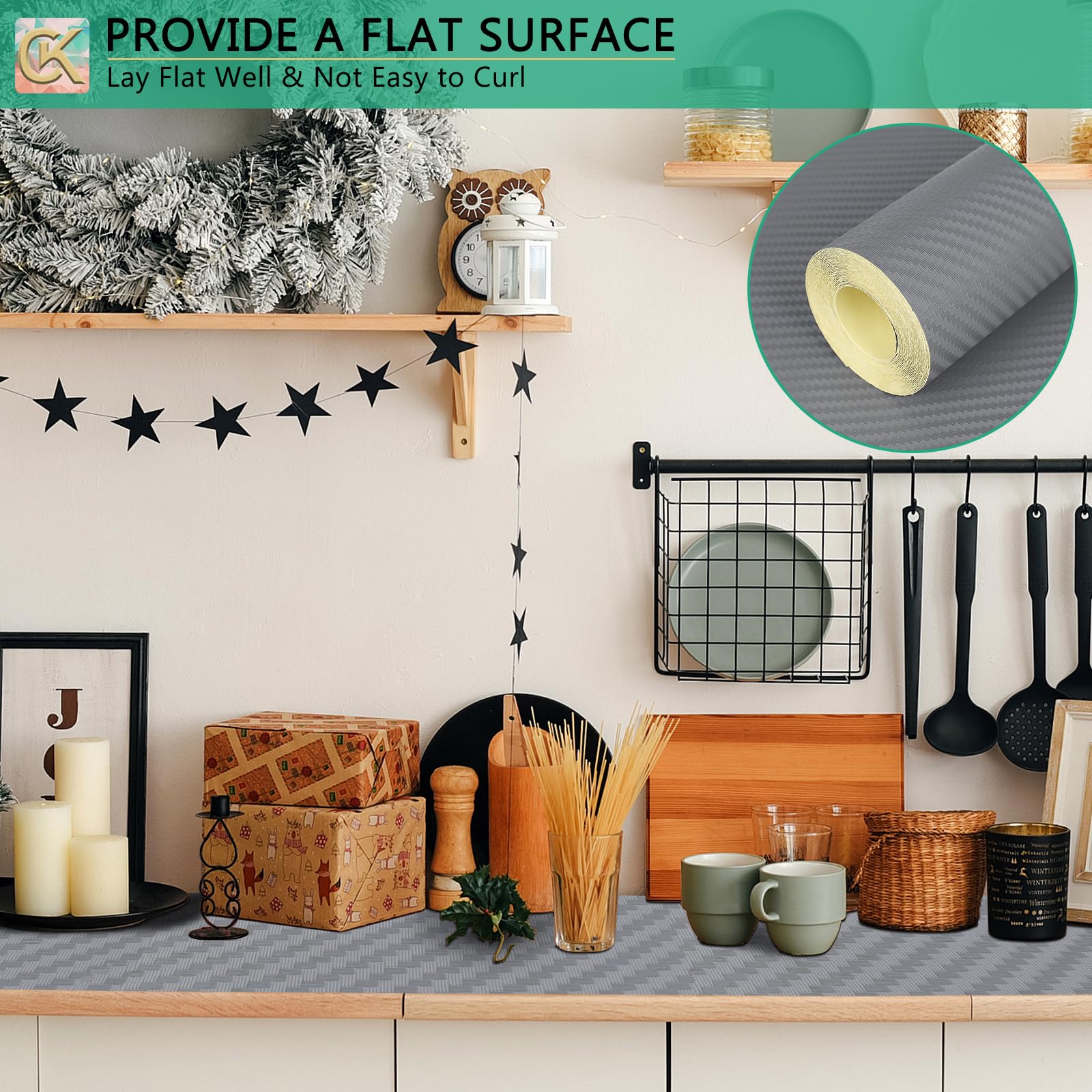 Forro autoadhesivo para estantes, forro de cocina, papel con respaldo impermeable, fácil de despegar y pegar, sin residuos, para decorar la superficie de tu escritorio, encimeras de cocina (plateado,