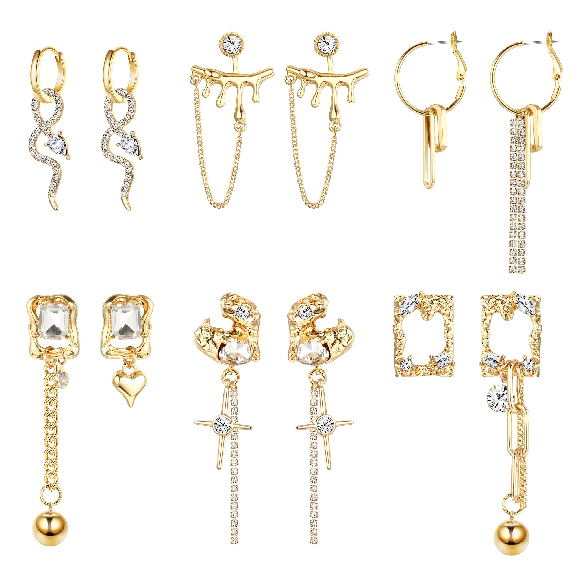 Kakonia6Pairs Punk Vintage Earrings for Women Grunge Earrings Set Fashion Snake Y2K Dangle Earrings Long Chain Cool Earrings Hip Hop Halloween Party Jewellery Gifts, Stainless Steel