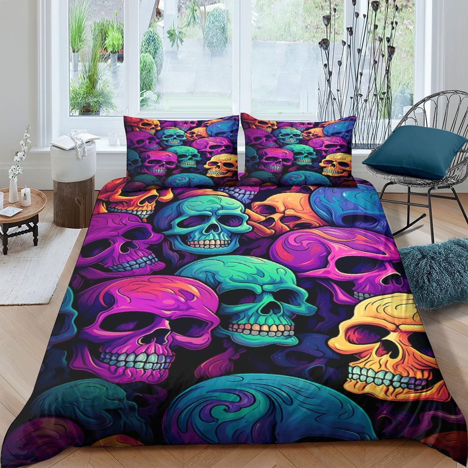 Housse de couette squelette imprimée 3D ensemble 3 pièces 200x200